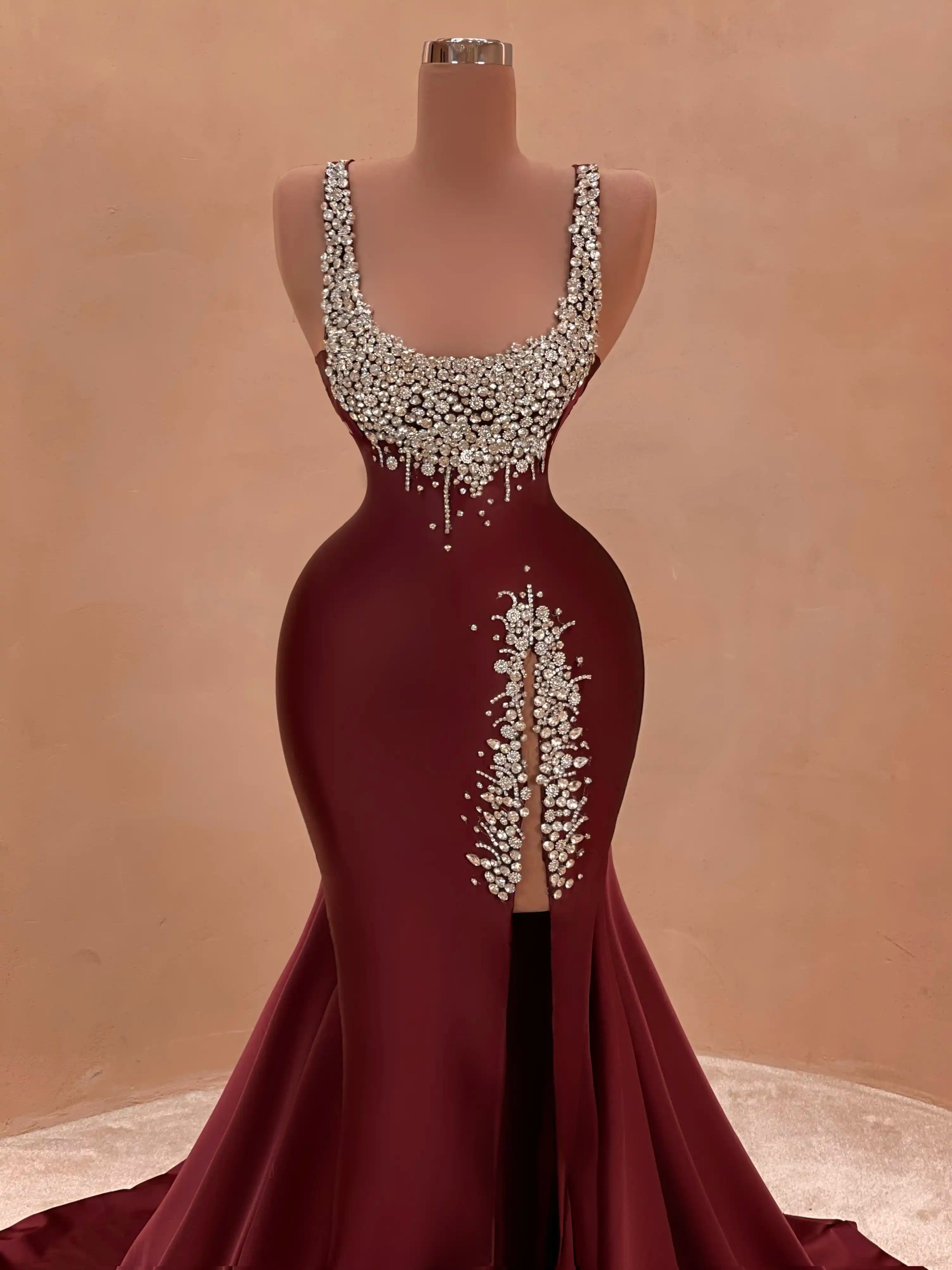 Wine Crystal Embellished Gown VALDRIN SAHITI Wine Crystal Embellished Gown VALDRIN SAHITI