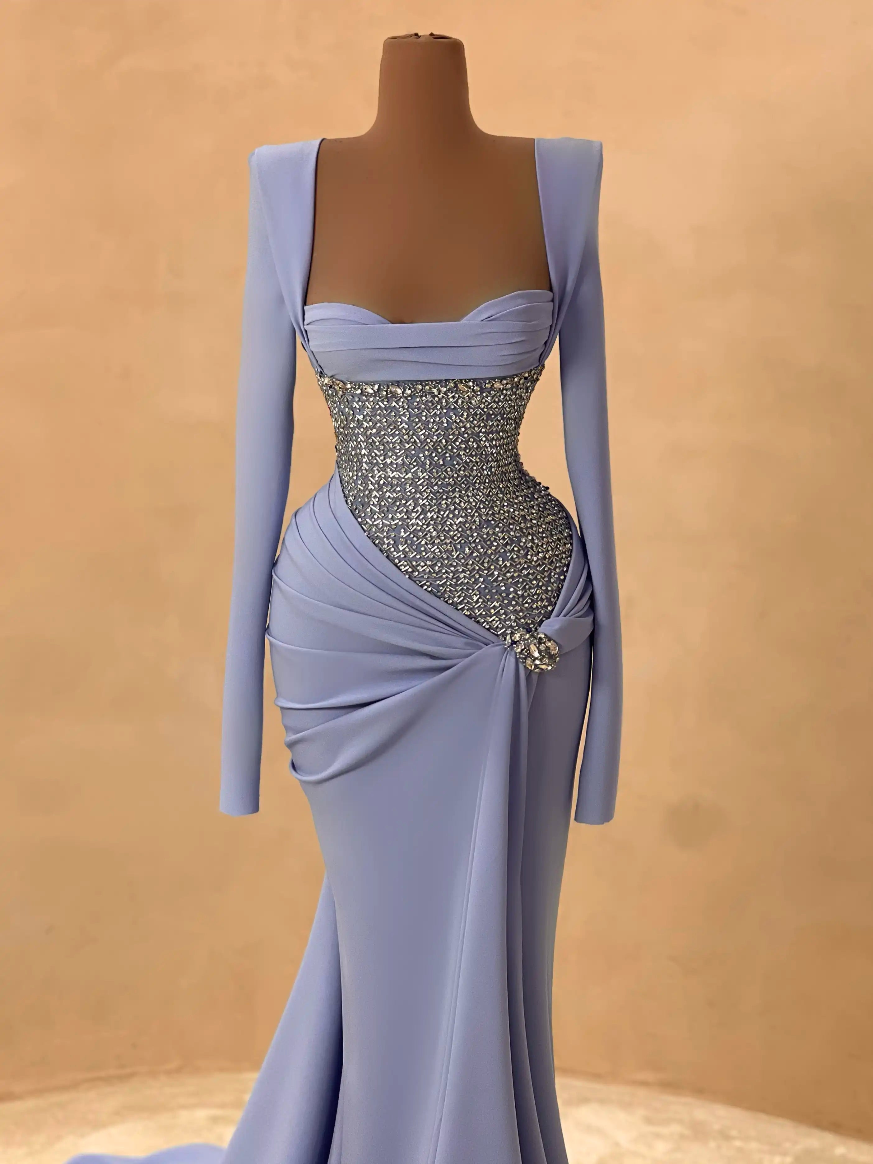 Lilac Draped Gown with Silver Embellished Corset VALDRIN SAHITI Lilac Draped Gown with Silver Embellished Corset VALDRIN SAHITI