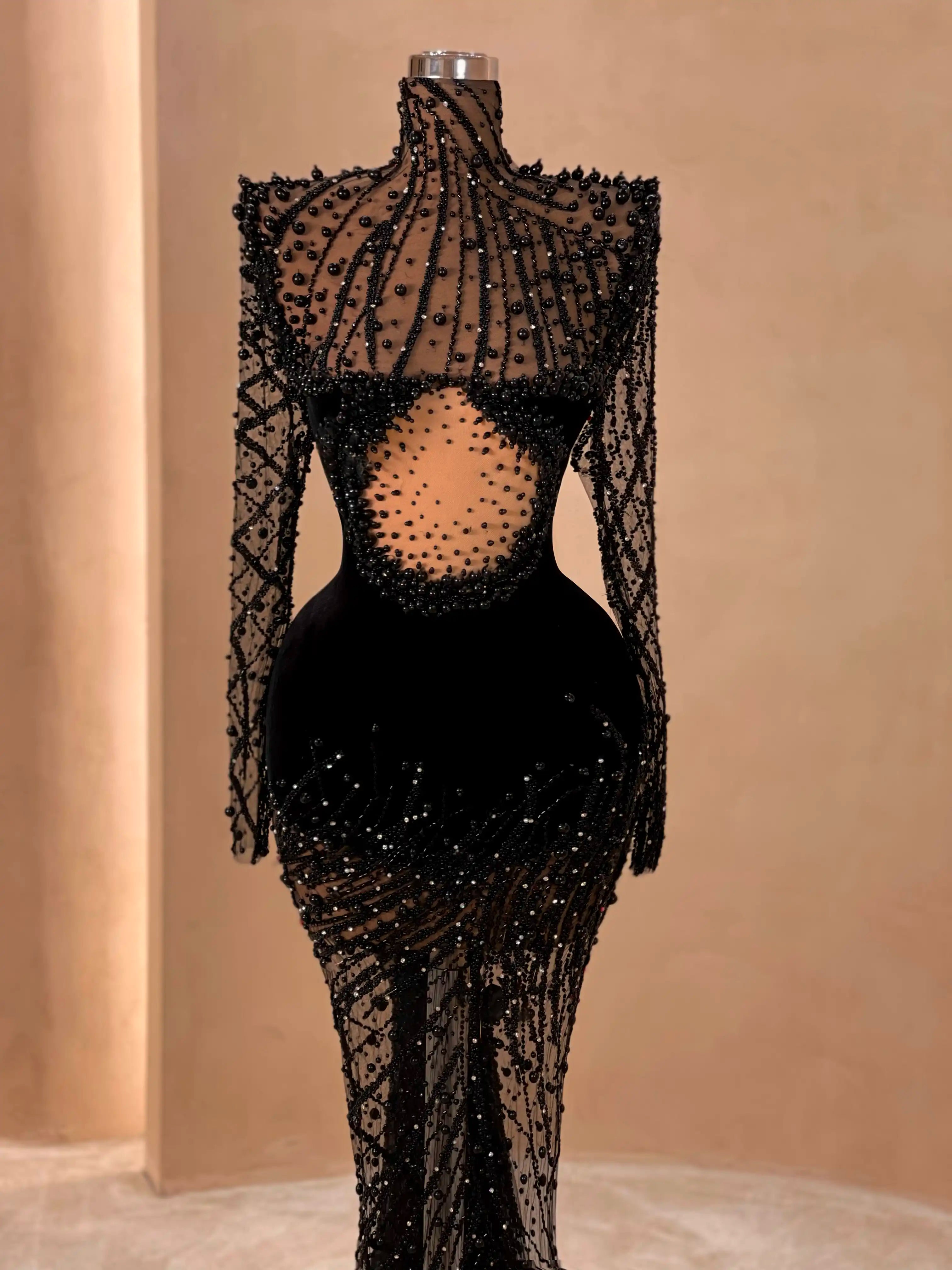 Sheer Black Lace Couture Gown with Cutout Dress 033 VALDRIN SAHITI Sheer Black Lace Couture Gown with Cutout Dress 033 VALDRIN SAHITI