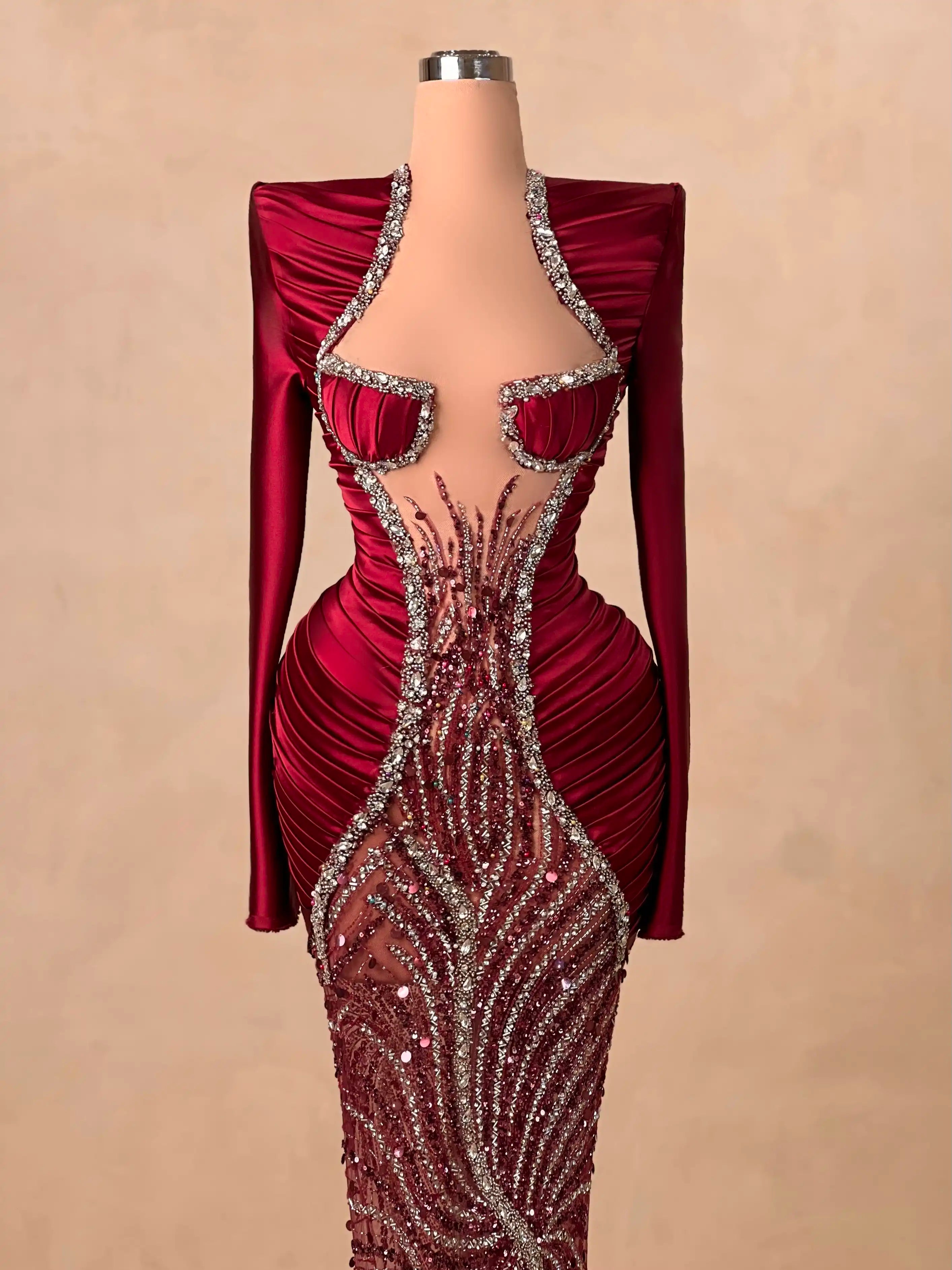 Sculpted Red Beaded Evening Gown Dress 062 VALDRIN SAHITI Sculpted Red Beaded Evening Gown Dress 062 VALDRIN SAHITI