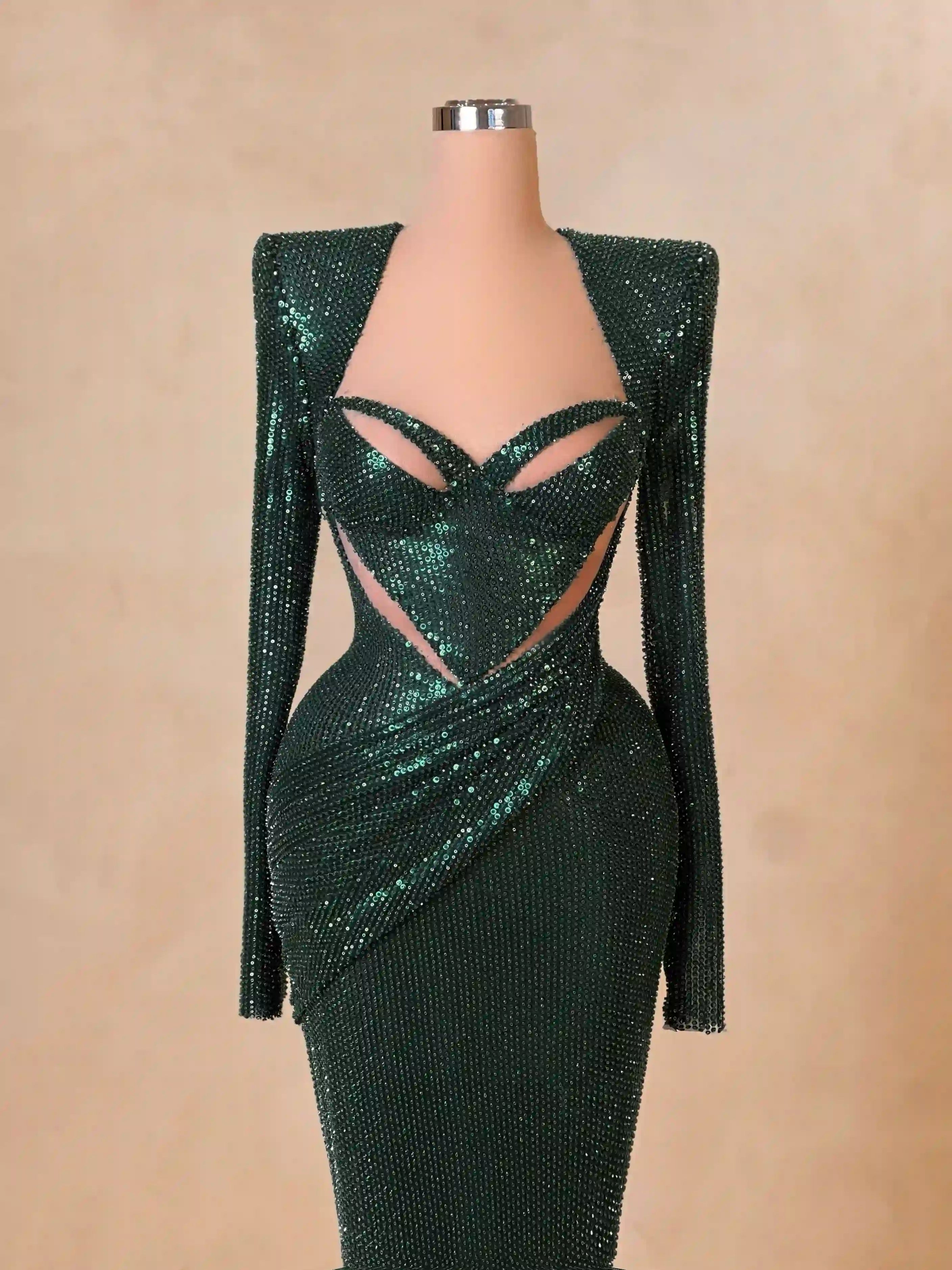 Emerald Green Sequin Gown with Crisscross Bodice VALDRIN SAHITI Emerald Green Sequin Gown with Crisscross Bodice VALDRIN SAHITI