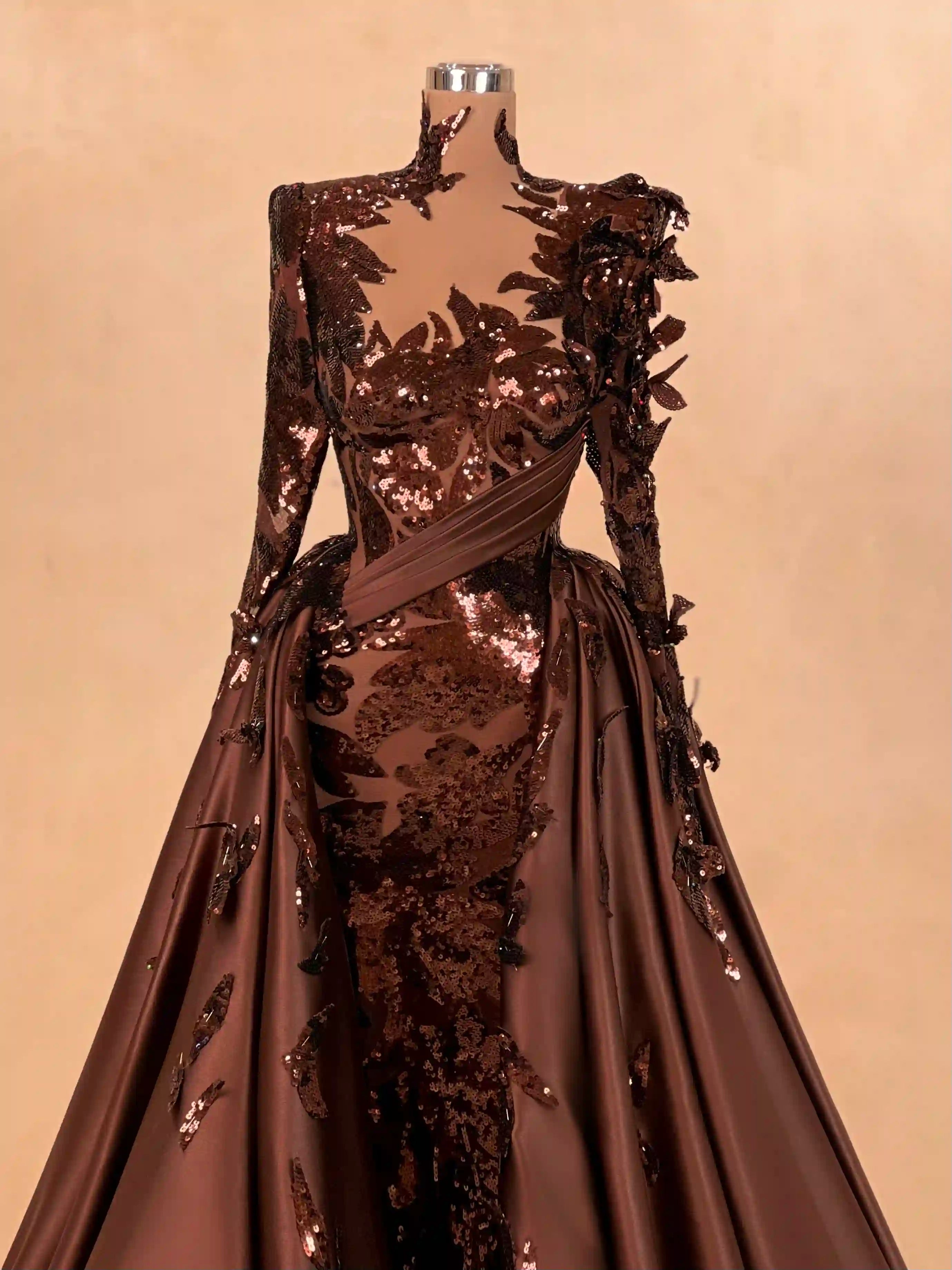 Brown Floral Appliqué One-Shoulder Gown – VALDRIN SAHITI