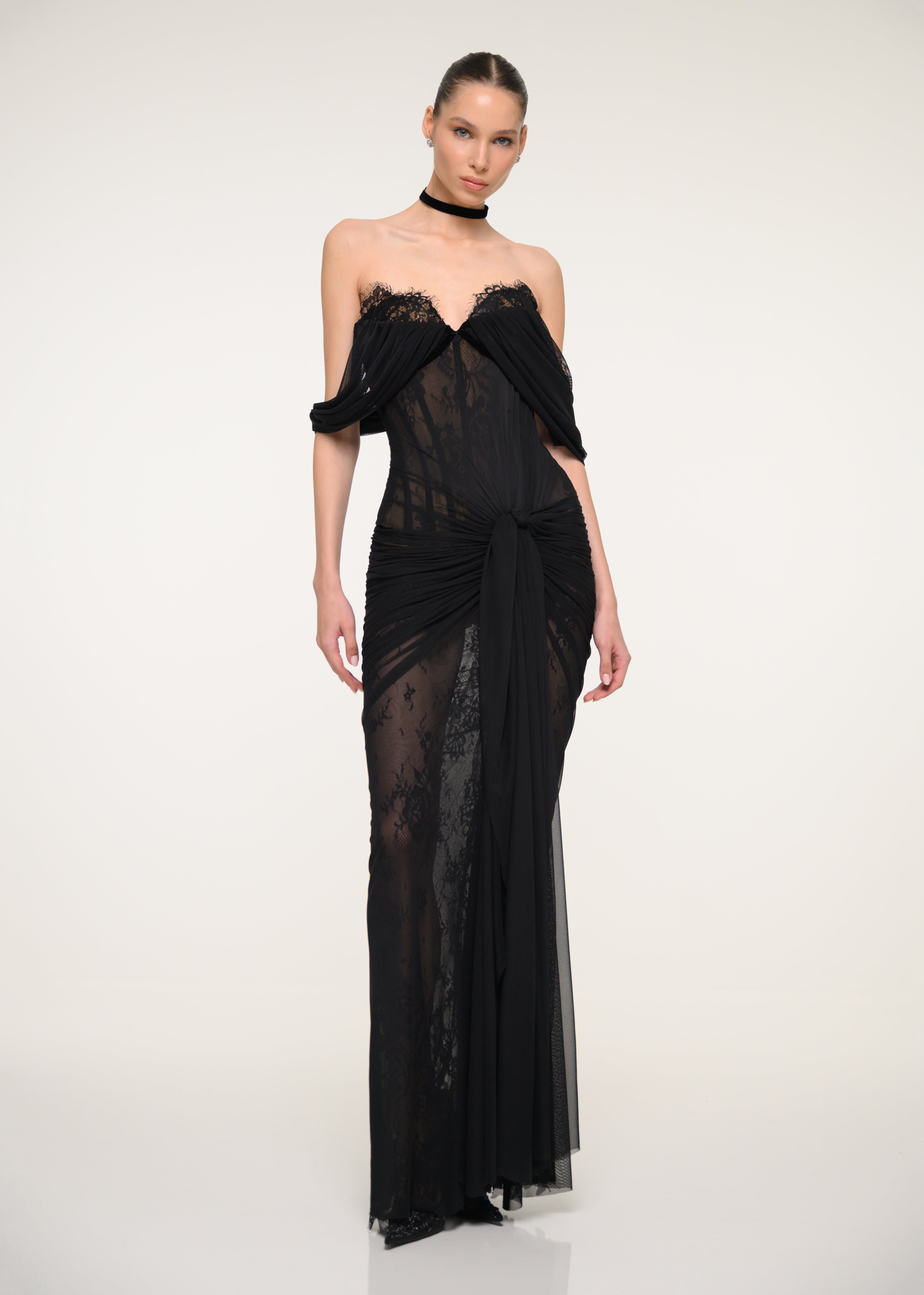 Black Dress with Corset Detail VALDRIN SAHITI Black Dress with Corset Detail VALDRIN SAHITI