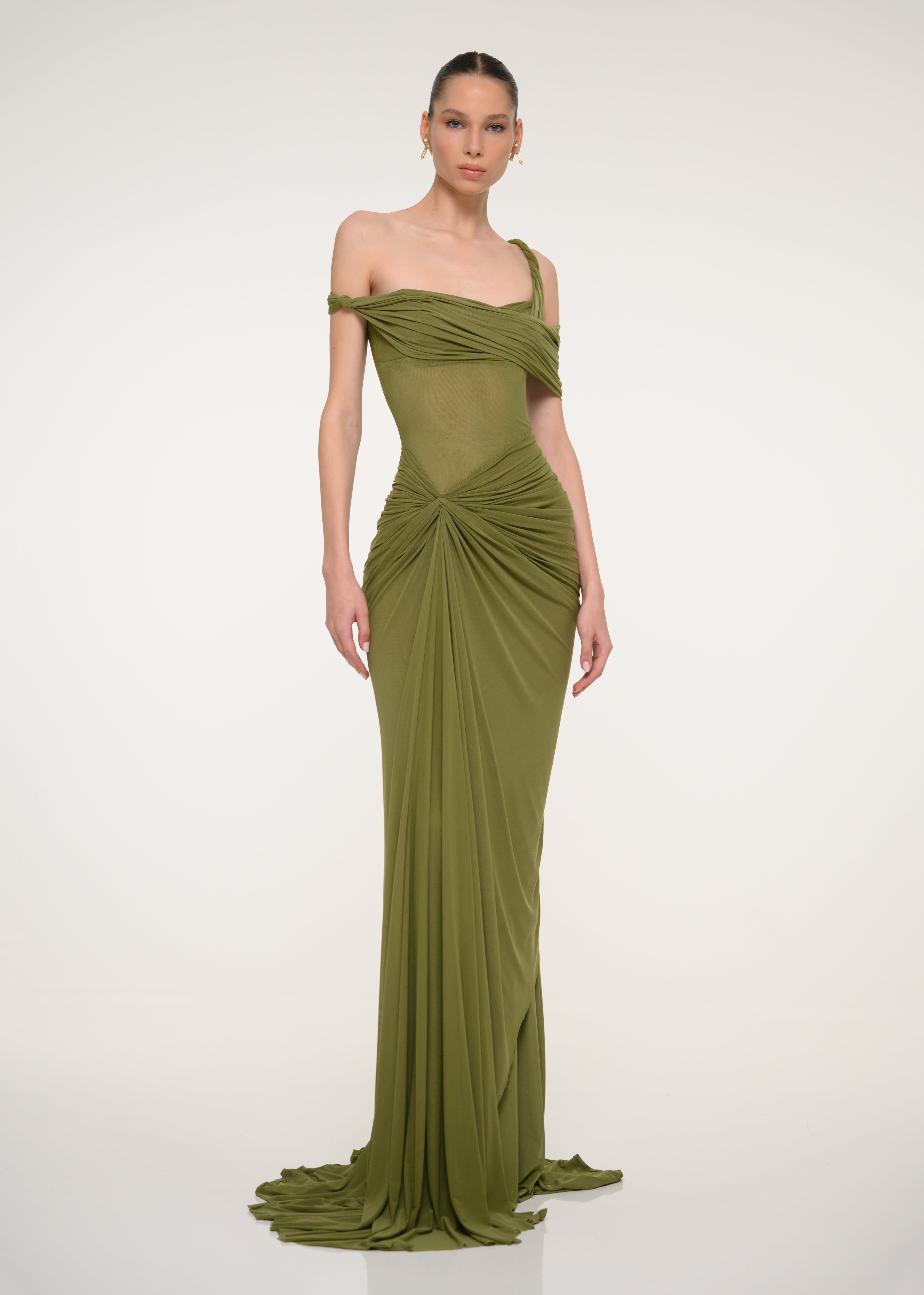 green silk one shoulder dress Ulla Johnson | Women's Avalina Ruffled Silk One Shoulder Gown in Green Chiffon Layered Evening Size 2 | Black Tie | Evening