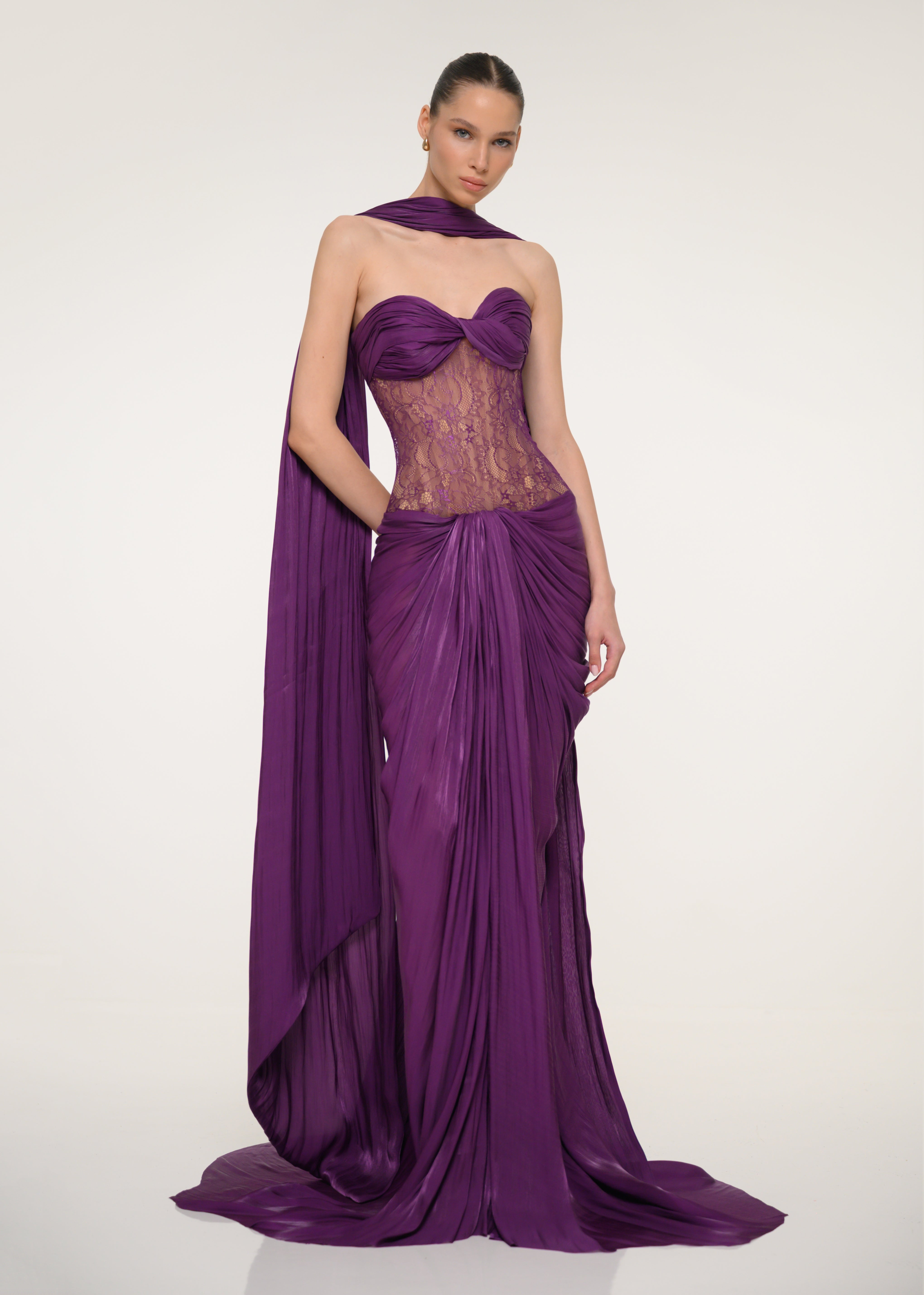 Purple Satin Corset Dress VALDRIN SAHITI Purple Satin Corset Dress VALDRIN SAHITI
