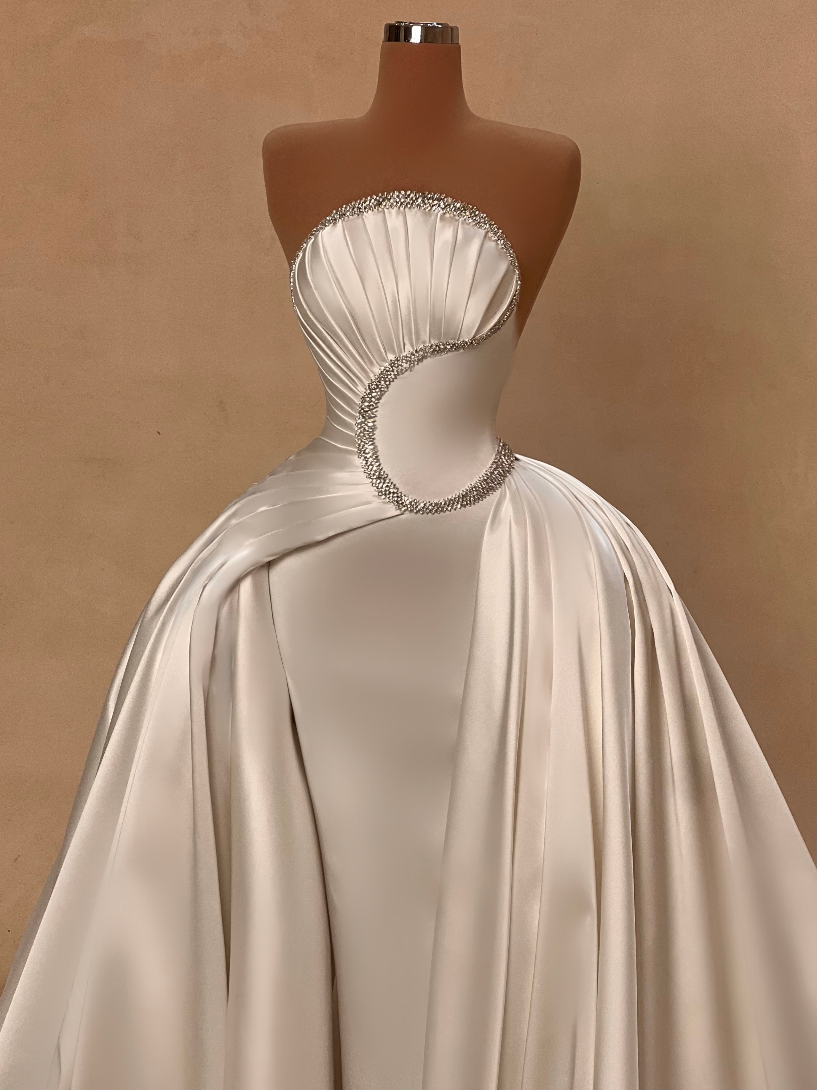 ivory satin dressing gown ZAPAKA Women Simple Ivory Satin Wedding Dress Halter Backless Sleeveless Sweep Train Bridal Dress, Ivory / AU12