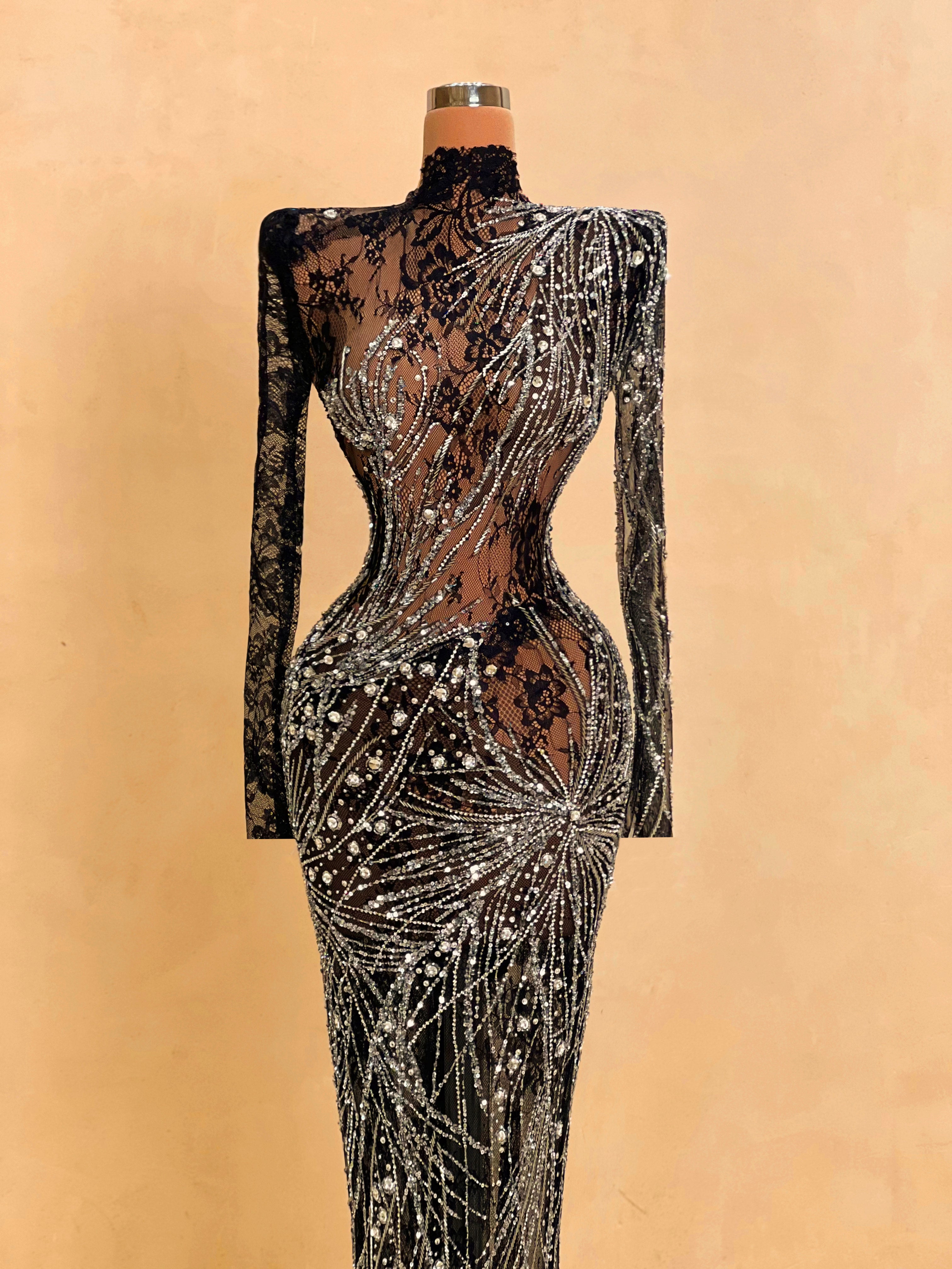 Sequin Long Sleeve Bodycon Evening Dress – VALDRIN SAHITI