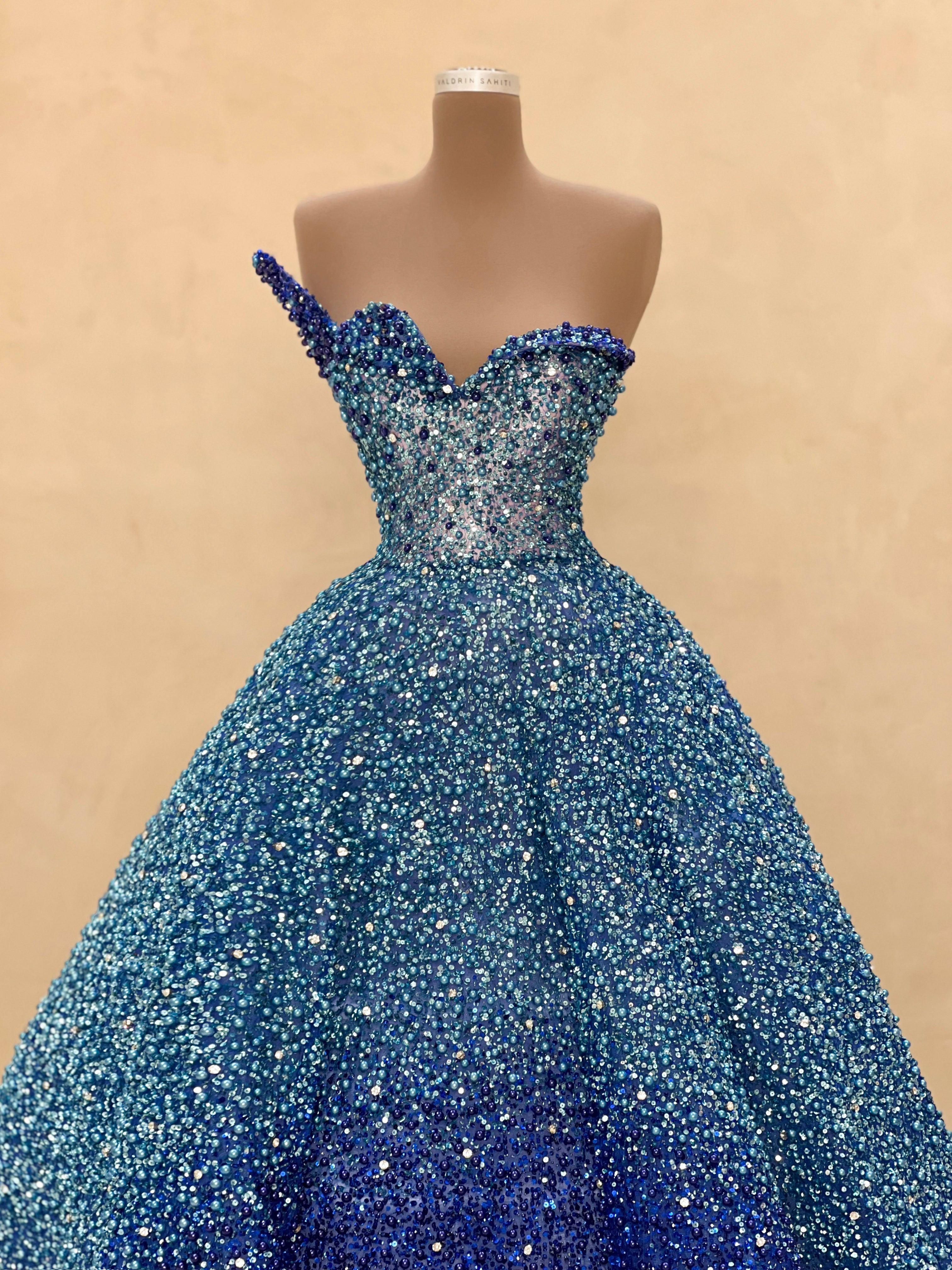 Blue Ombré Crystal Embellished Ball Gown – VALDRIN SAHITI