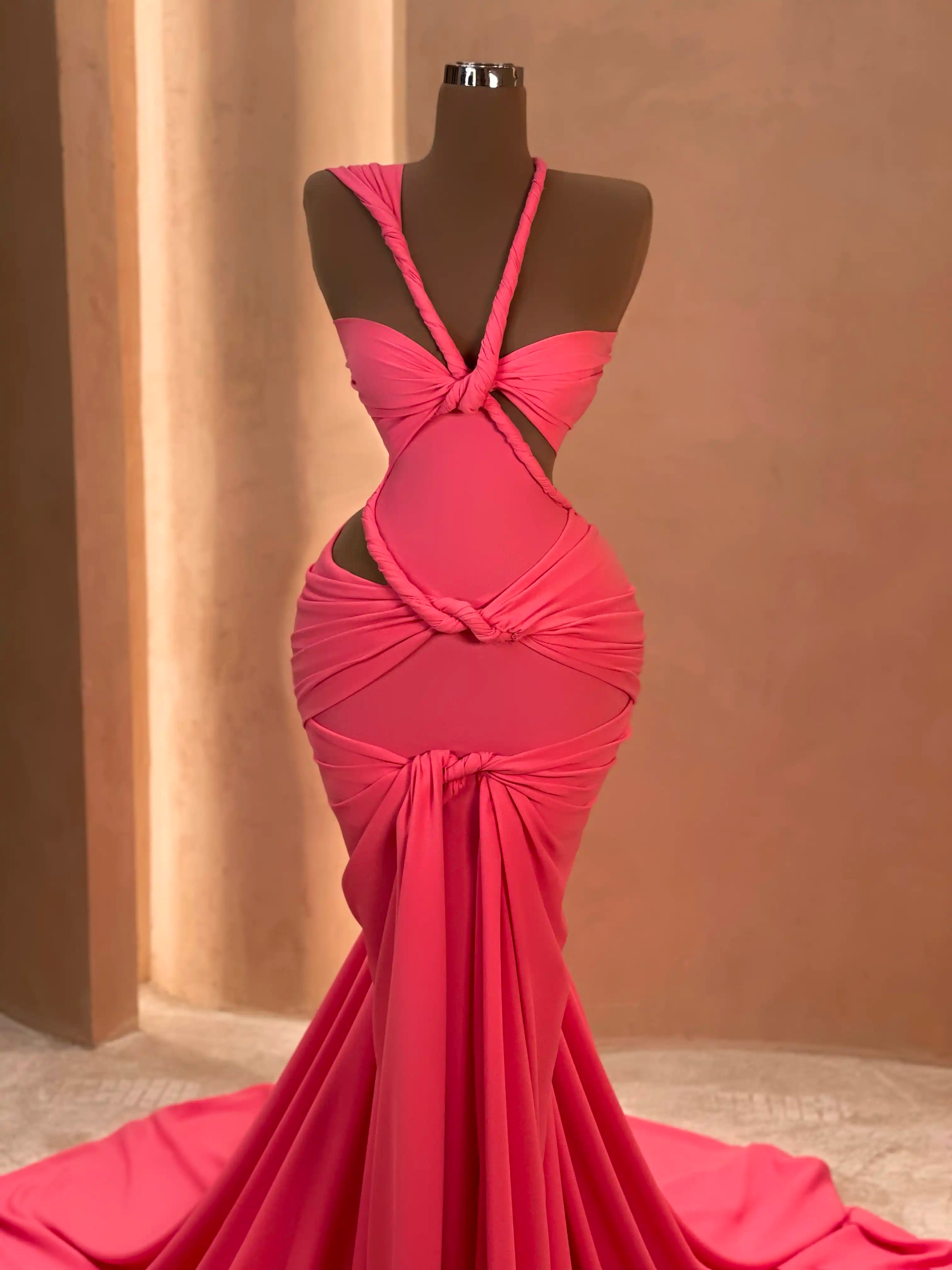 hot pink drape dress One Shoulder Draped Midi Dress Hot Pink