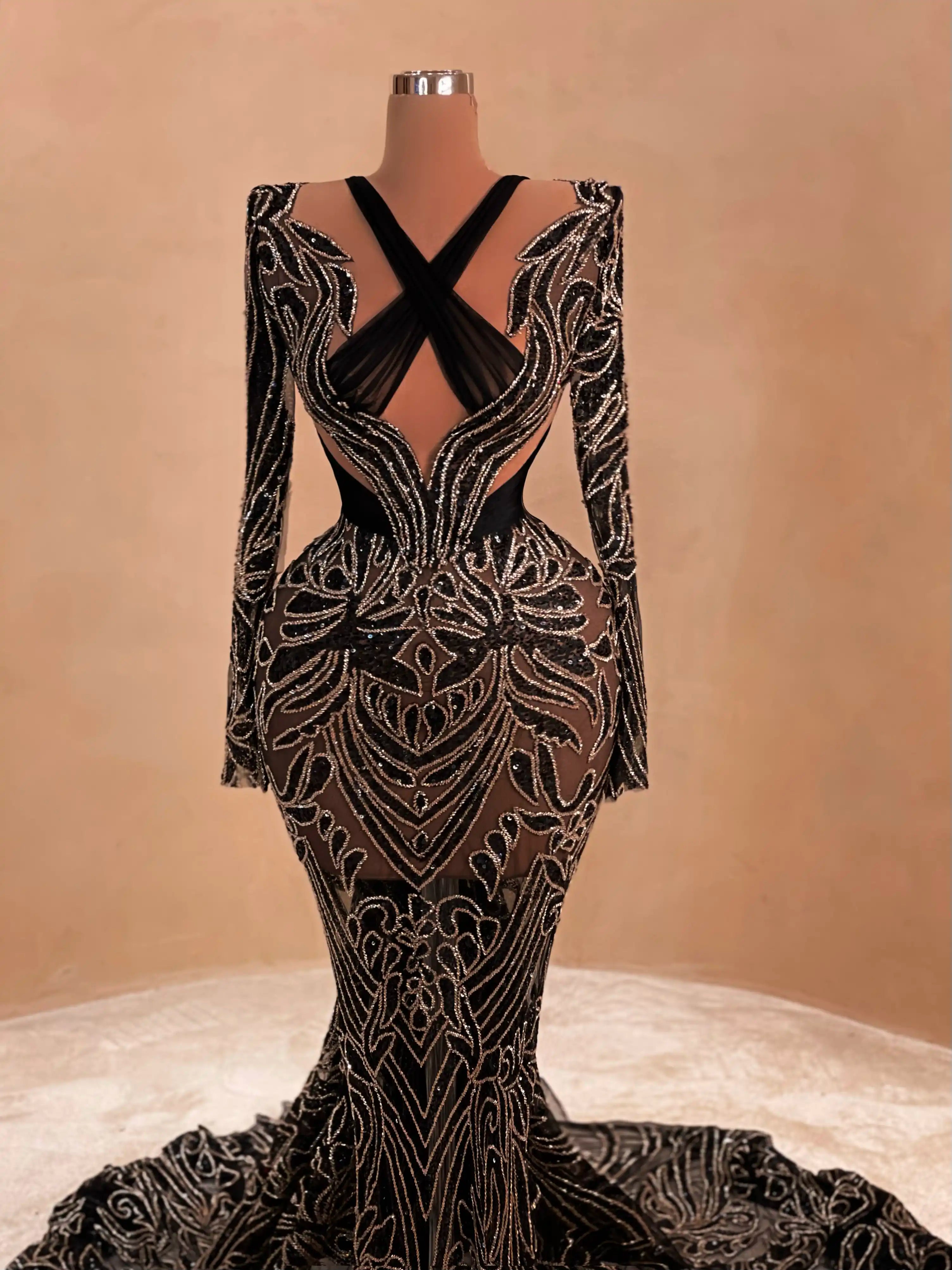 Black Illusion Gown with Cape VALDRIN SAHITI Black Illusion Gown with Cape VALDRIN SAHITI