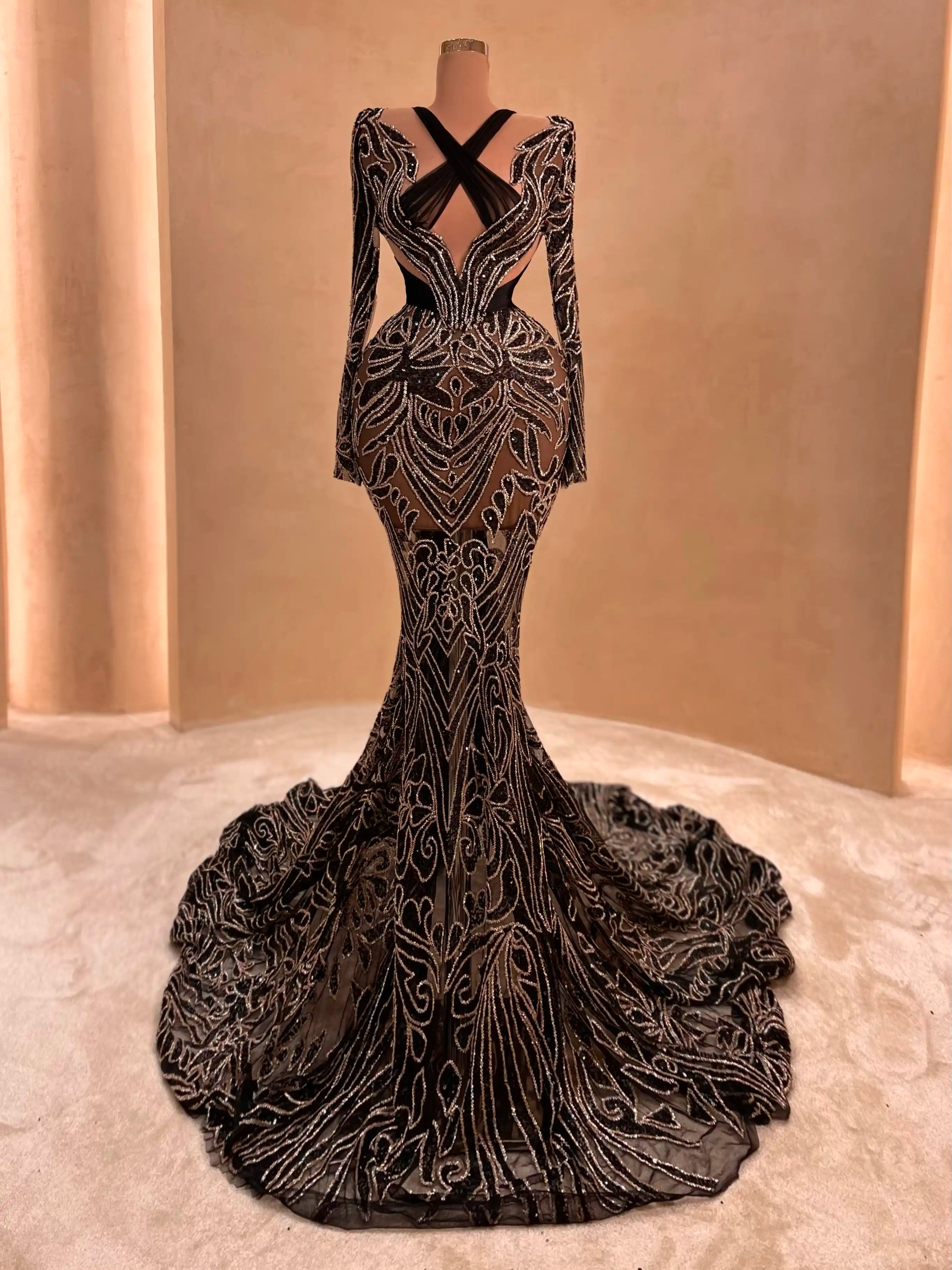 Black Illusion Gown with Cape VALDRIN SAHITI Black Illusion Gown with Cape VALDRIN SAHITI