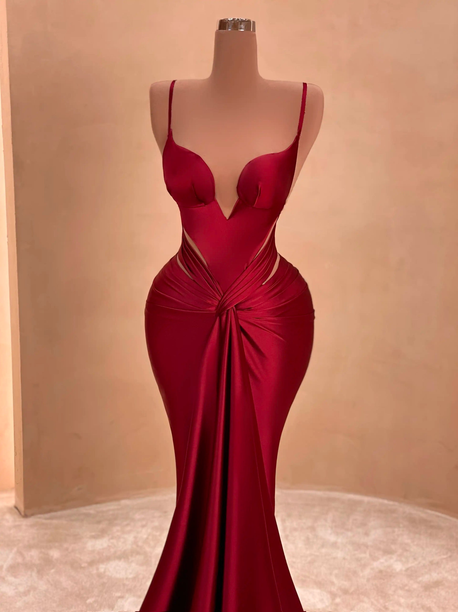 Crimson Ruched Bodycon Gown – VALDRIN SAHITI