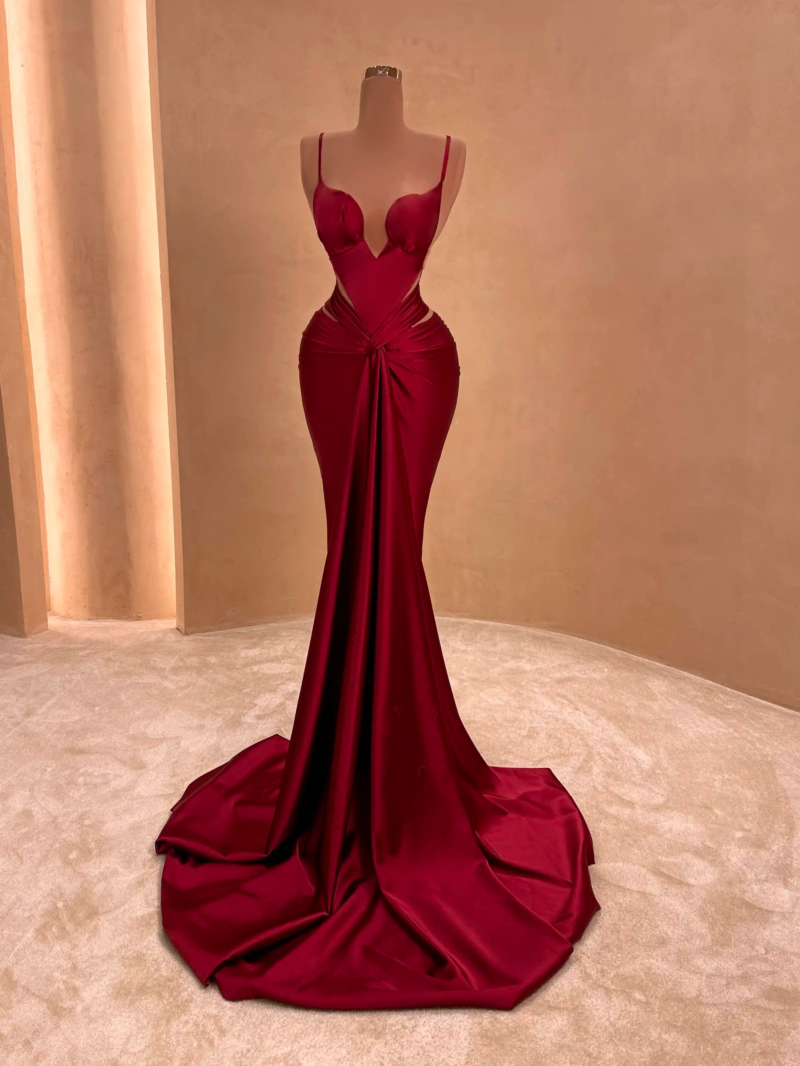 Crimson Ruched Bodycon Gown VALDRIN SAHITI Crimson Ruched Bodycon Gown VALDRIN SAHITI