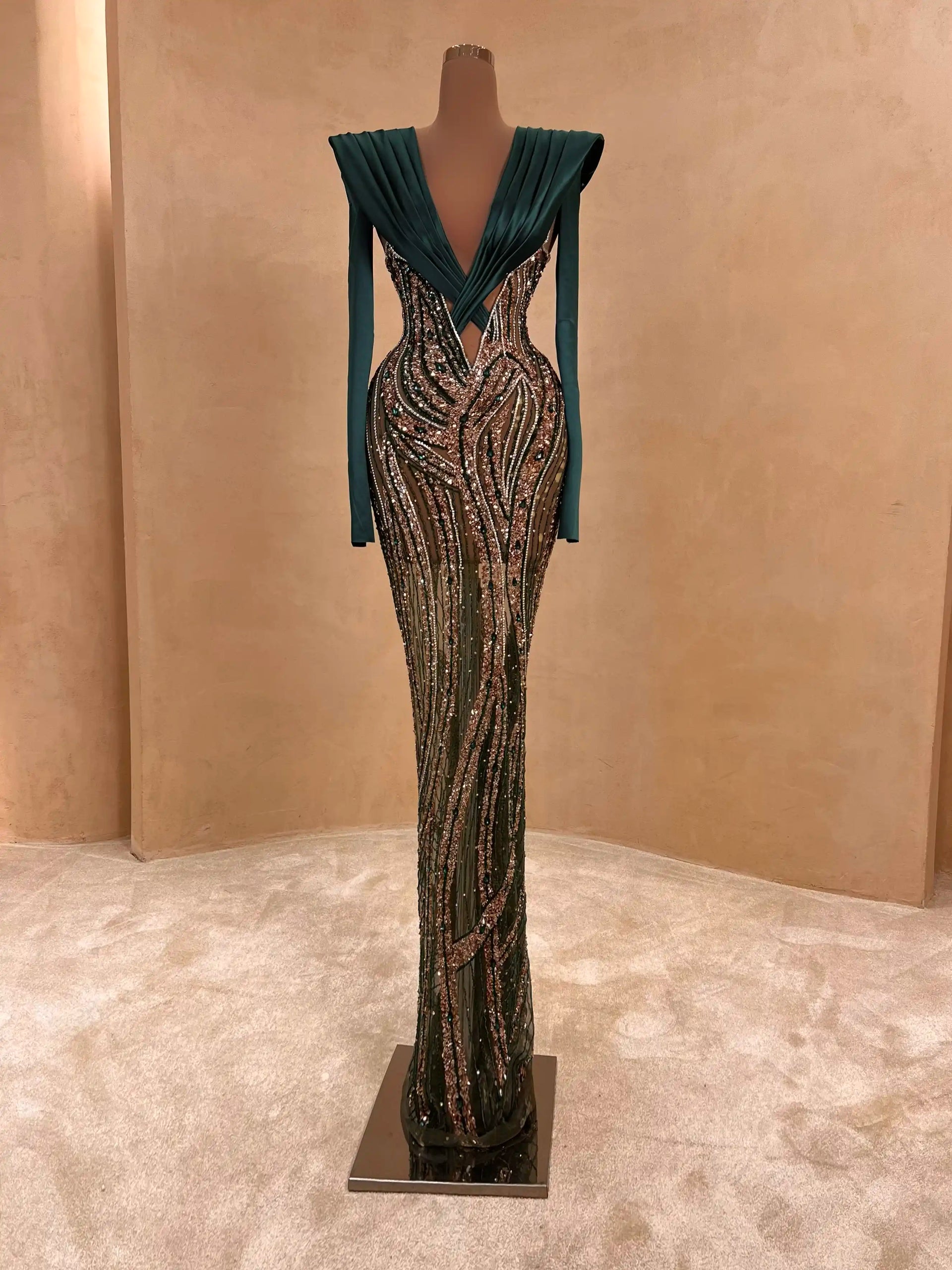 green emerald velvet dress Emerald Beaded Hourglass Gown – VALDRIN SAHITI