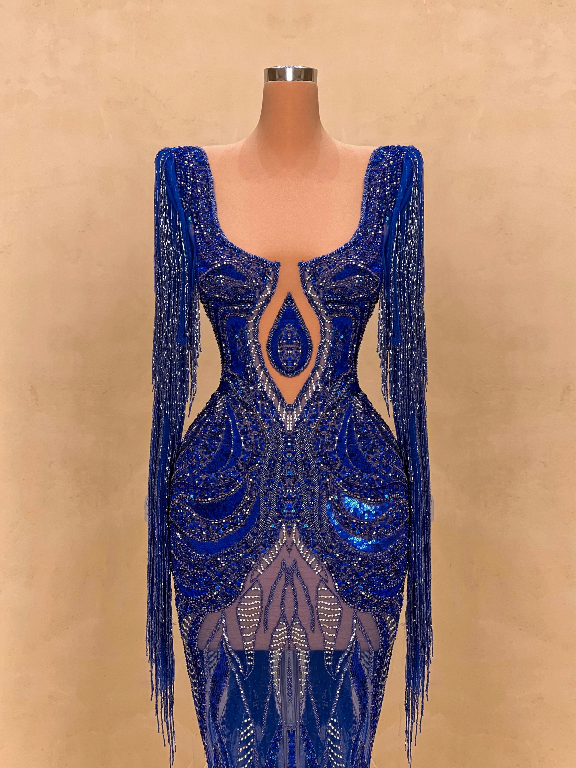 Royal Blue Sequin Cut-Out Evening Gown – Valdrin Sahiti – VALDRIN SAHITI