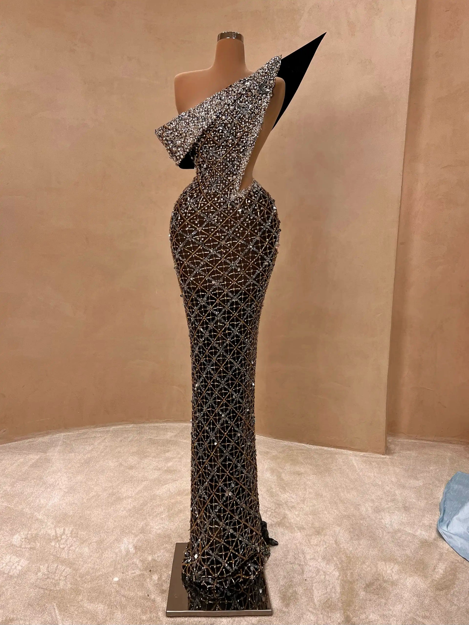 Black Asymmetric Beaded Couture Dress – VALDRIN SAHITI