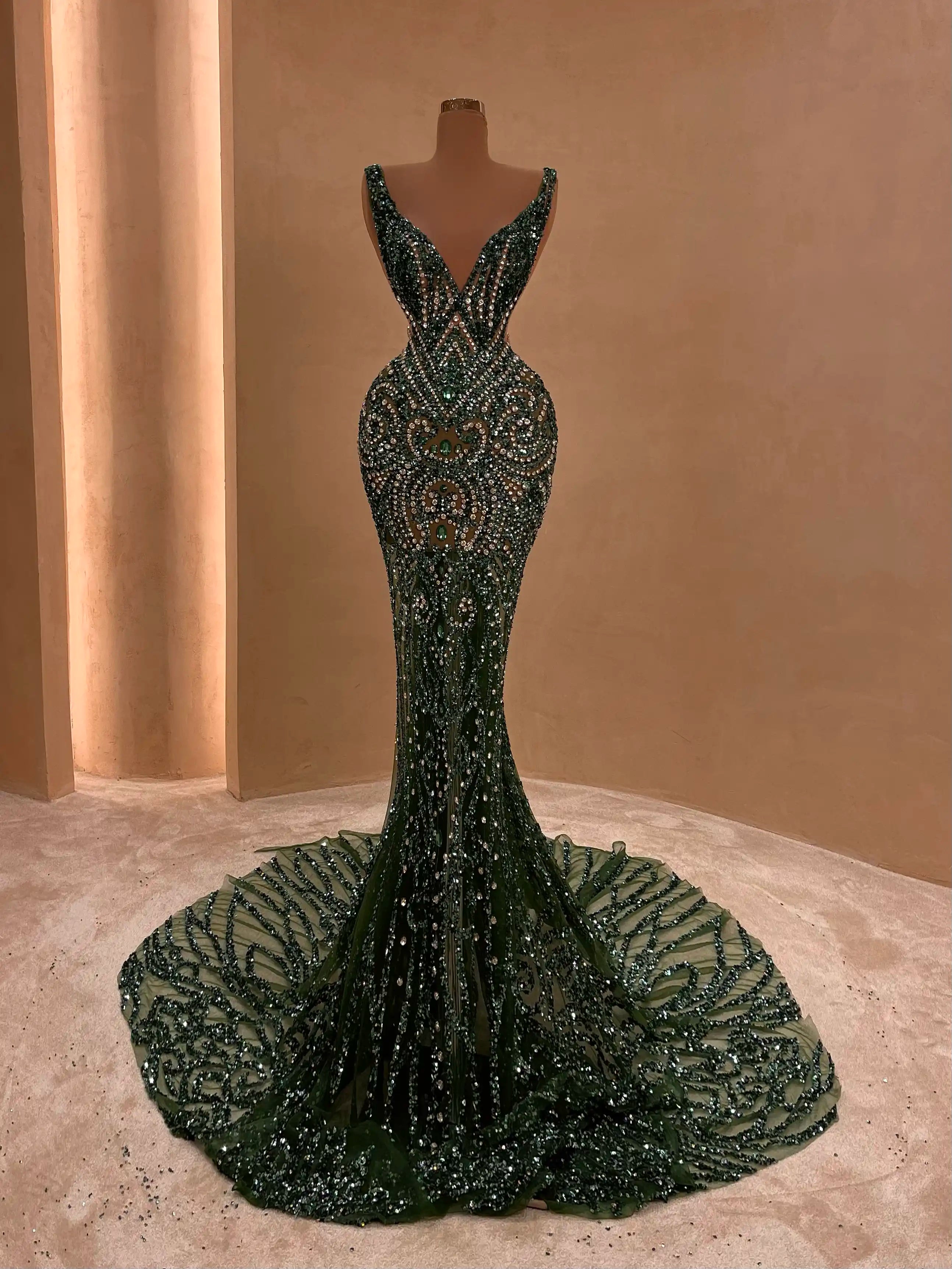 Emerald Beaded Hourglass Gown VALDRIN SAHITI Emerald Beaded Hourglass Gown VALDRIN SAHITI