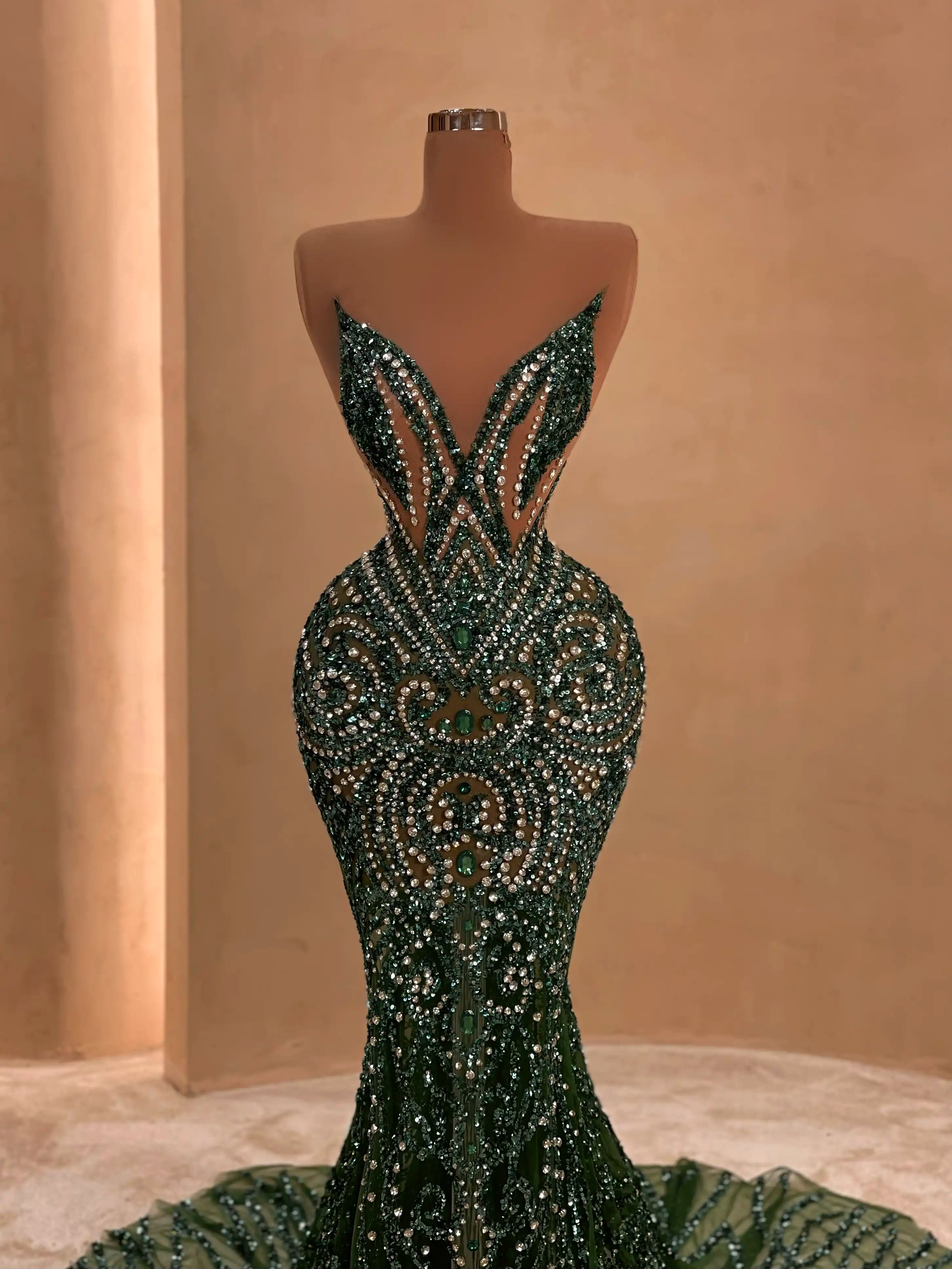 Emerald Beaded Hourglass Gown VALDRIN SAHITI Emerald Beaded Hourglass Gown VALDRIN SAHITI
