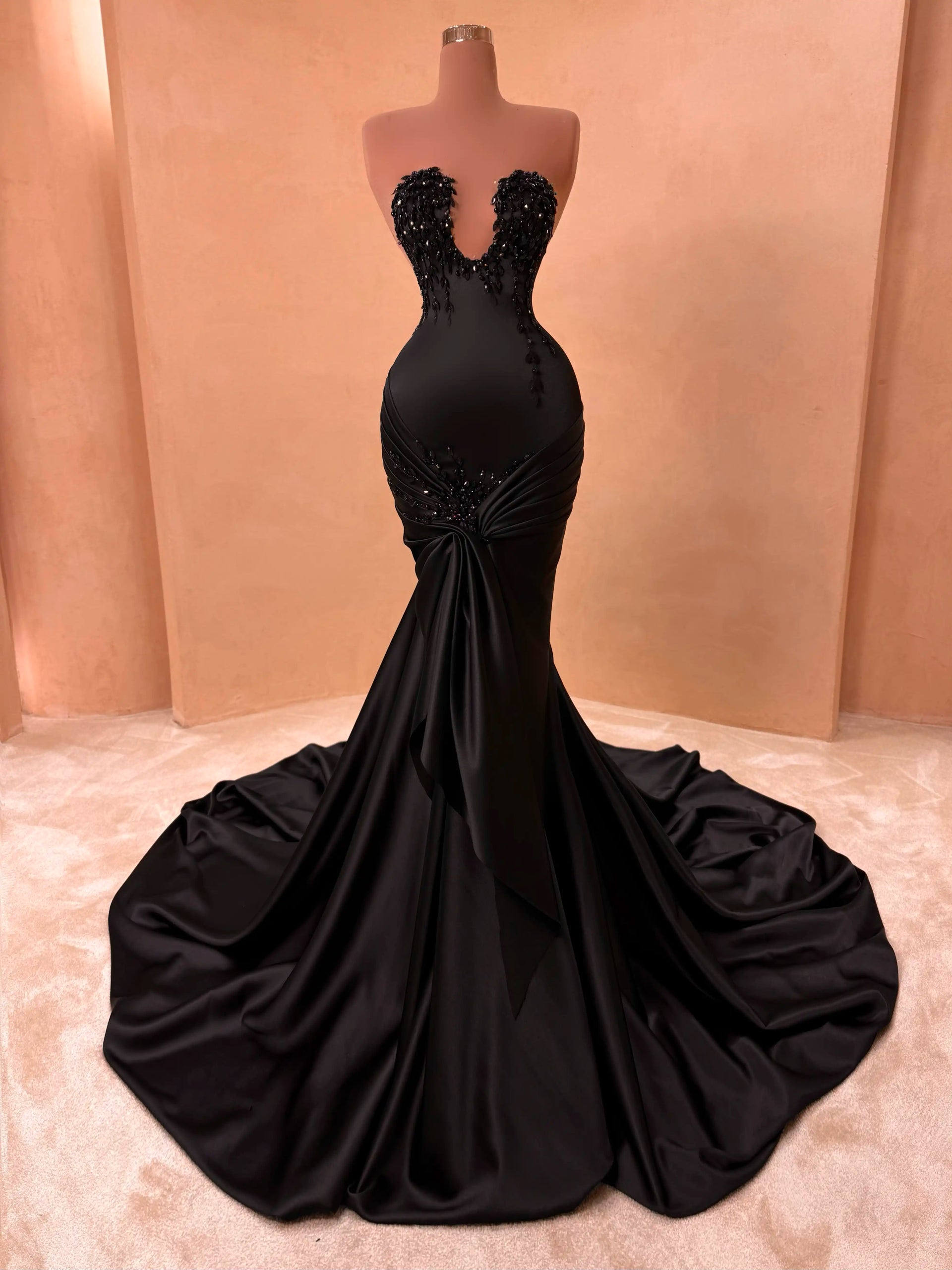 Black Halter Cutout Satin Evening Gown – VALDRIN SAHITI