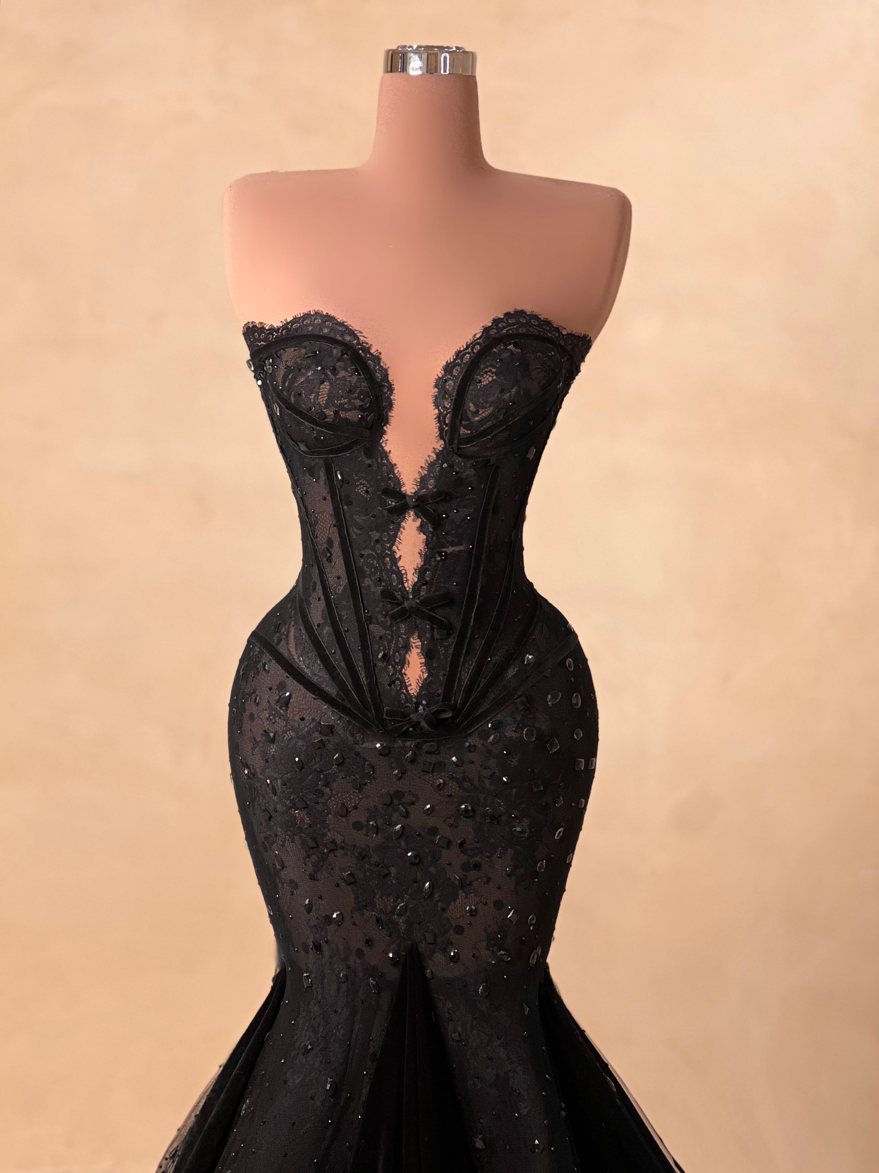 Black Lace Plunge Couture Gown Dress 035 VALDRIN SAHITI Black Lace Plunge Couture Gown Dress 035 VALDRIN SAHITI