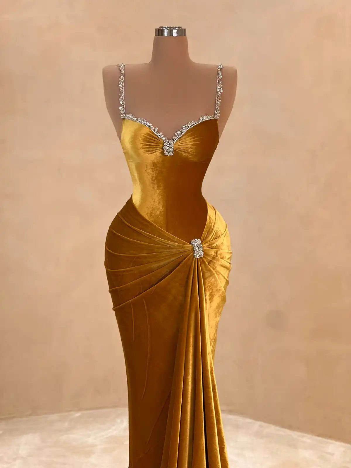 green emerald velvet dress Gold Velvet One-Shoulder Gown – Evening Dress 048 – VALDRIN SAHITI