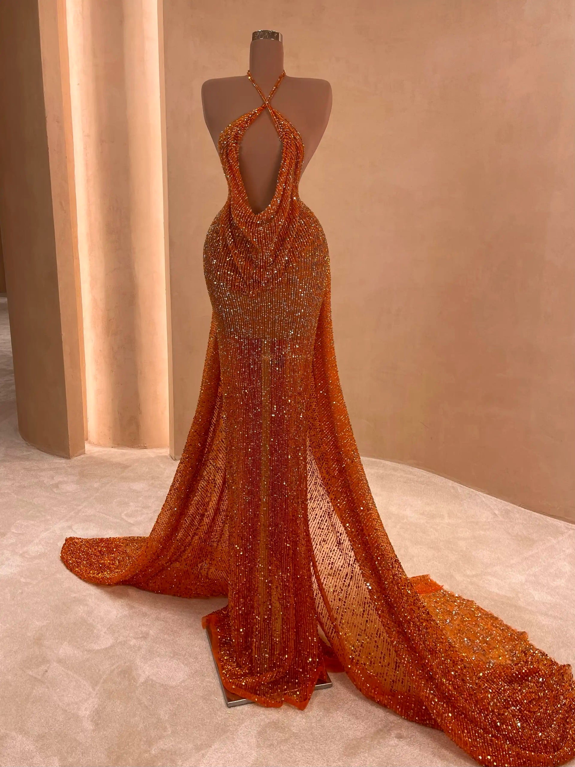 orange glitter dress Sequin Halter Evening – VALDRIN SAHITI Package Contents Halter Sleeveless Chiffon Plus Boots & Shoes Neck Size:15 1/2