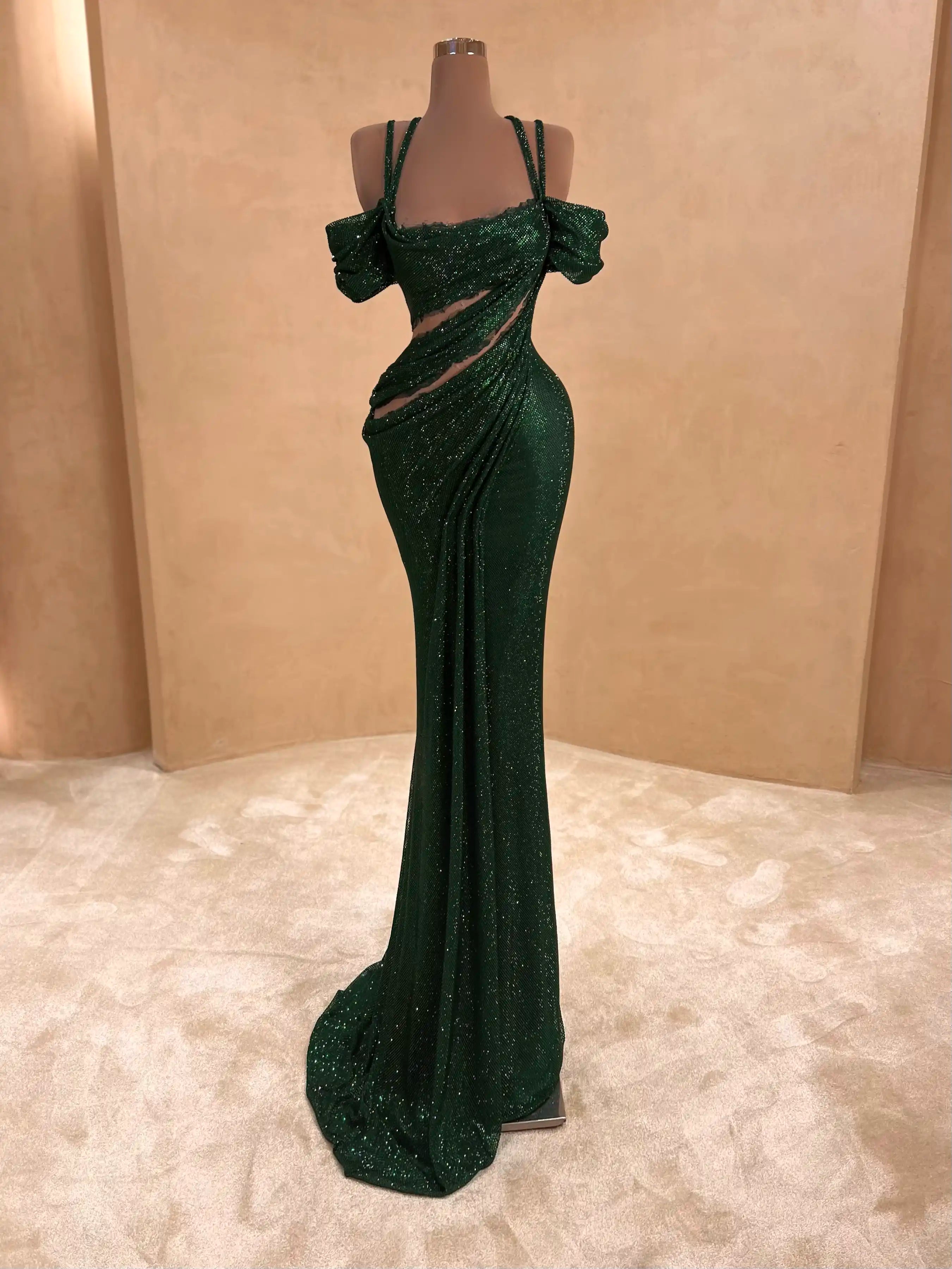 zamiriah emerald green dress One-Shoulder Draped Emerald Gown – Evening Dress 058 – VALDRIN SAHITI