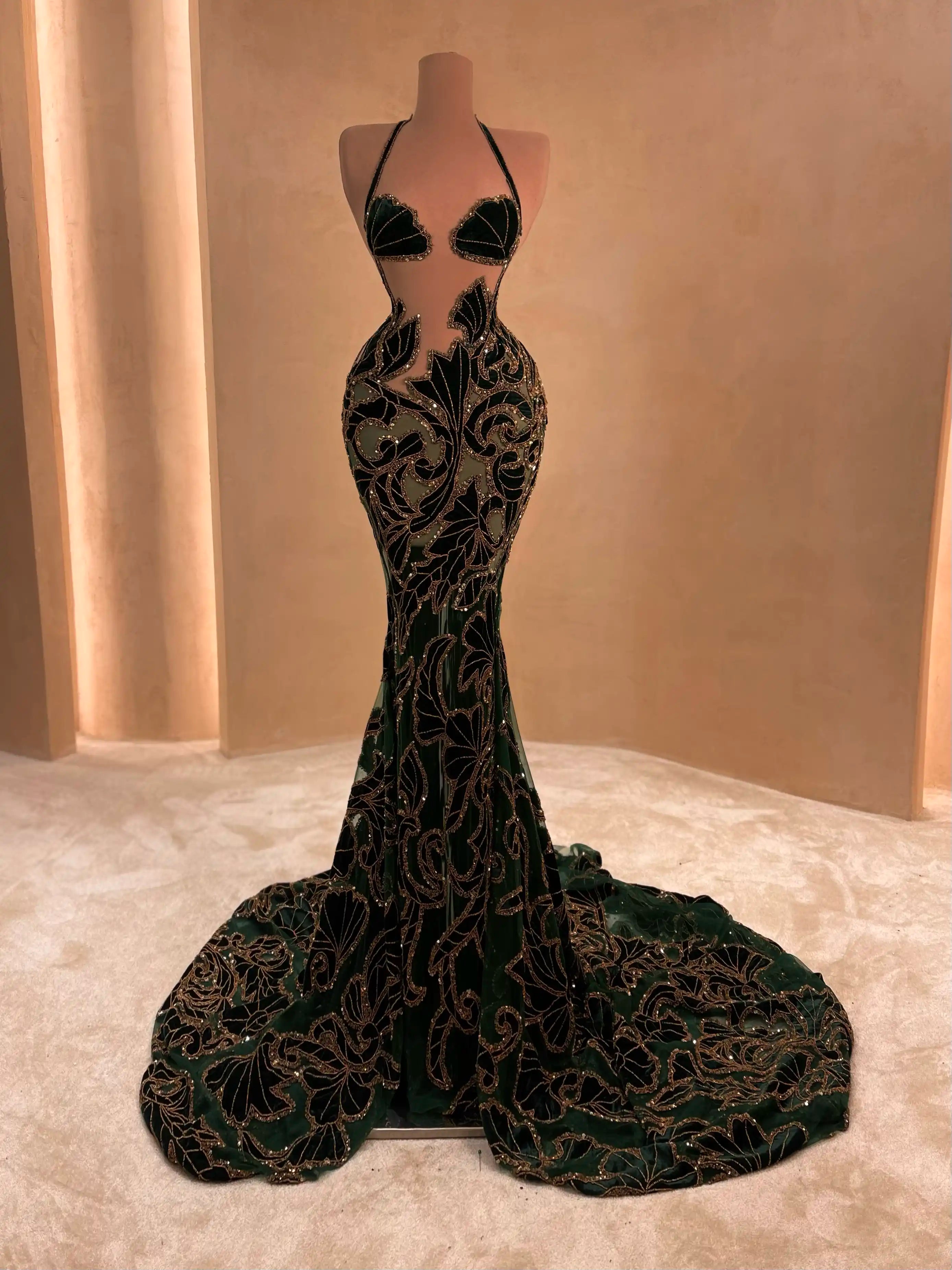 Black Velvet Gown with Floral Applique VALDRIN SAHITI Black Velvet Gown with Floral Applique VALDRIN SAHITI