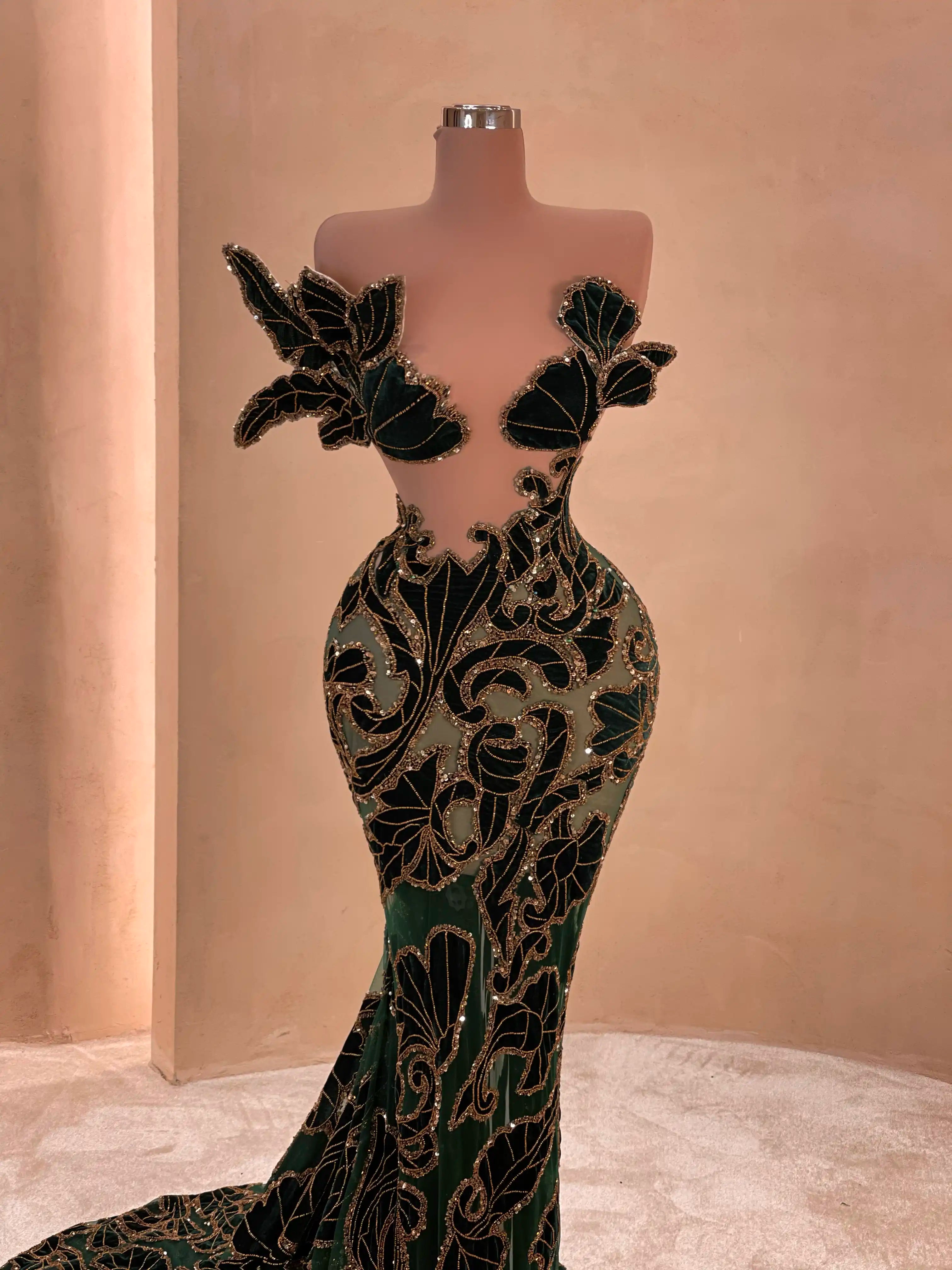 Black Velvet Gown with Floral Applique VALDRIN SAHITI Black Velvet Gown with Floral Applique VALDRIN SAHITI