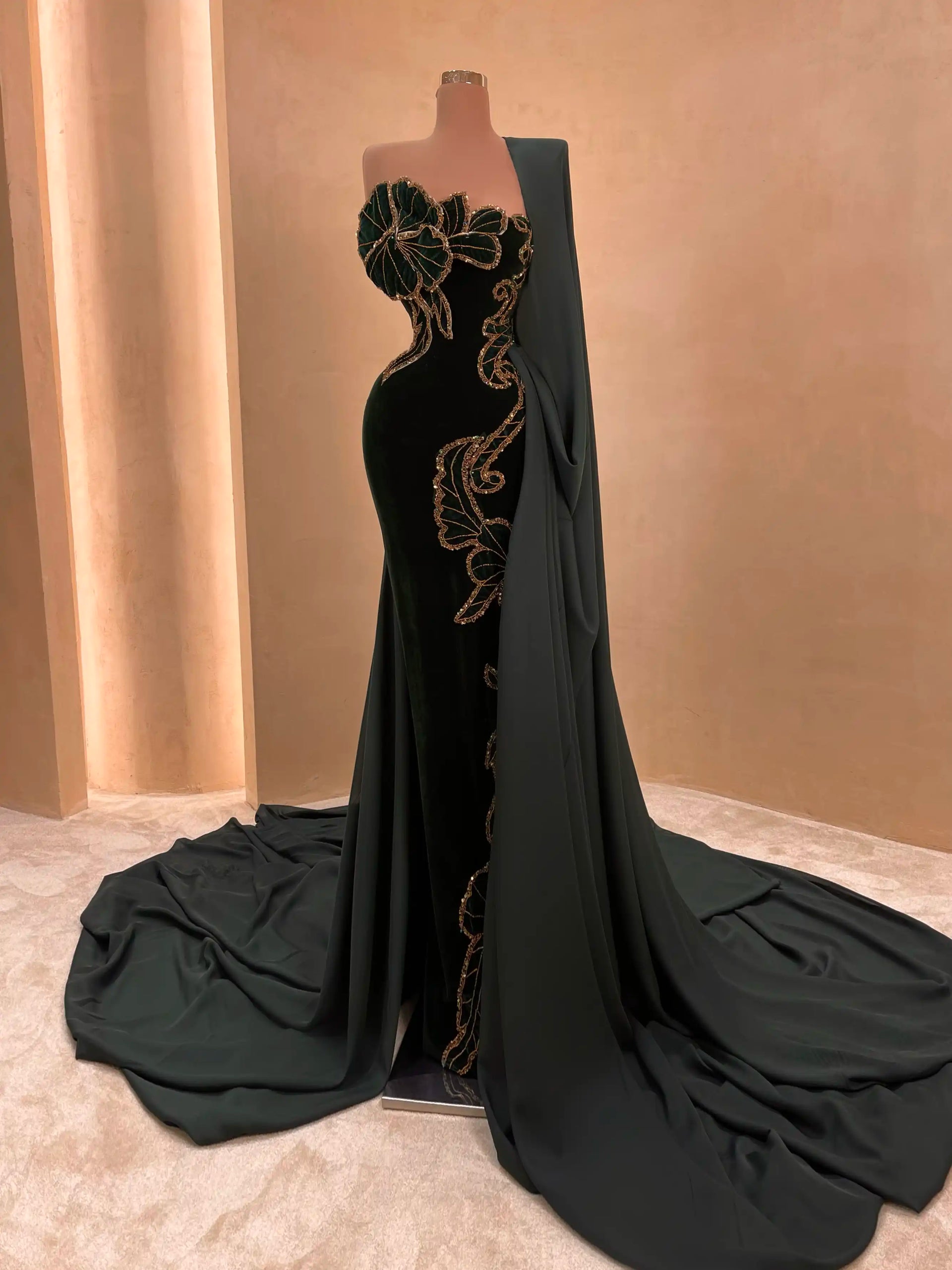 Black Velvet Gown with Floral Applique – VALDRIN SAHITI