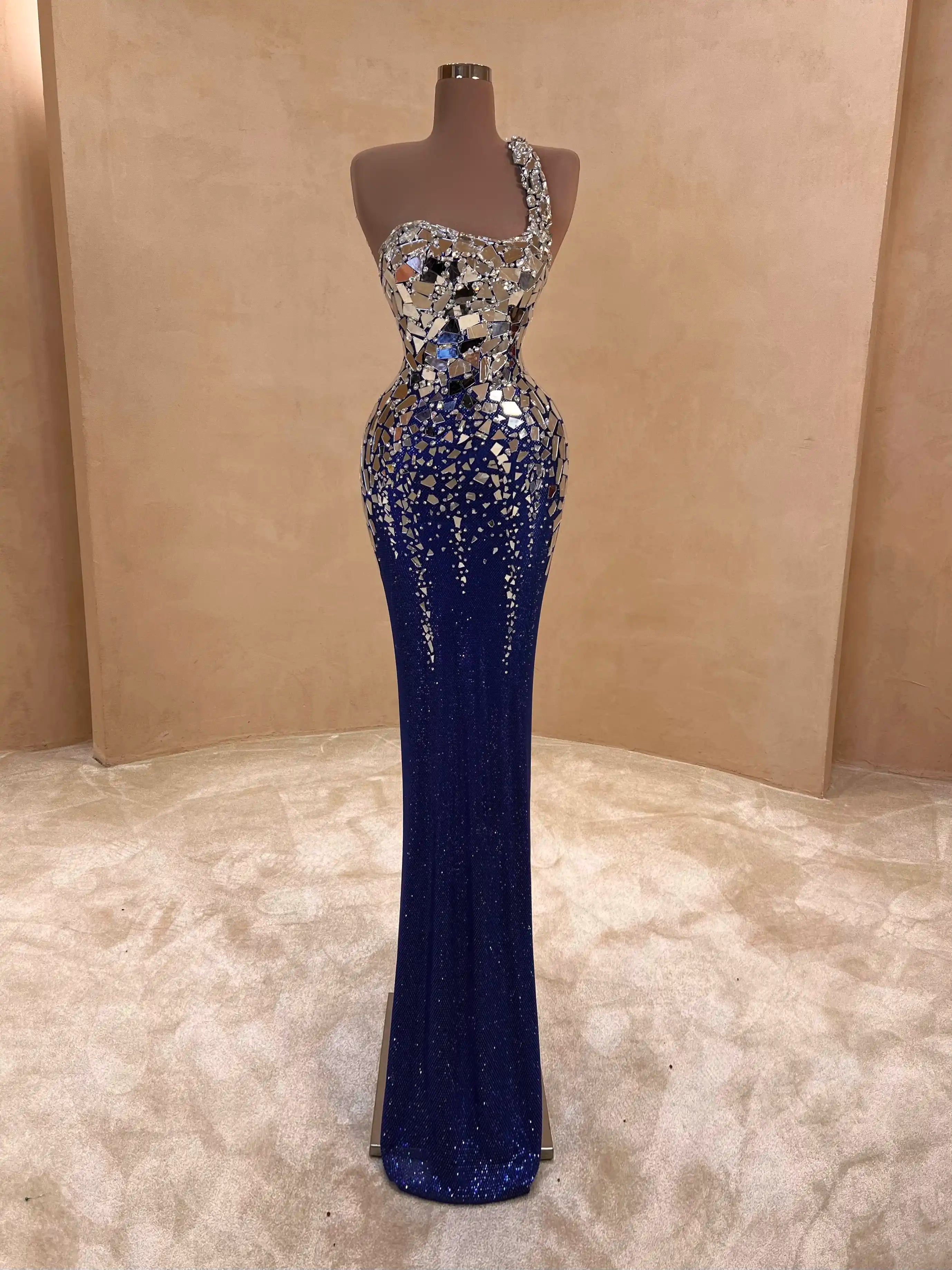 Navy Crystal Embellished Evening Gown Dress 060 VALDRIN SAHITI Navy Crystal Embellished Evening Gown Dress 060 VALDRIN SAHITI