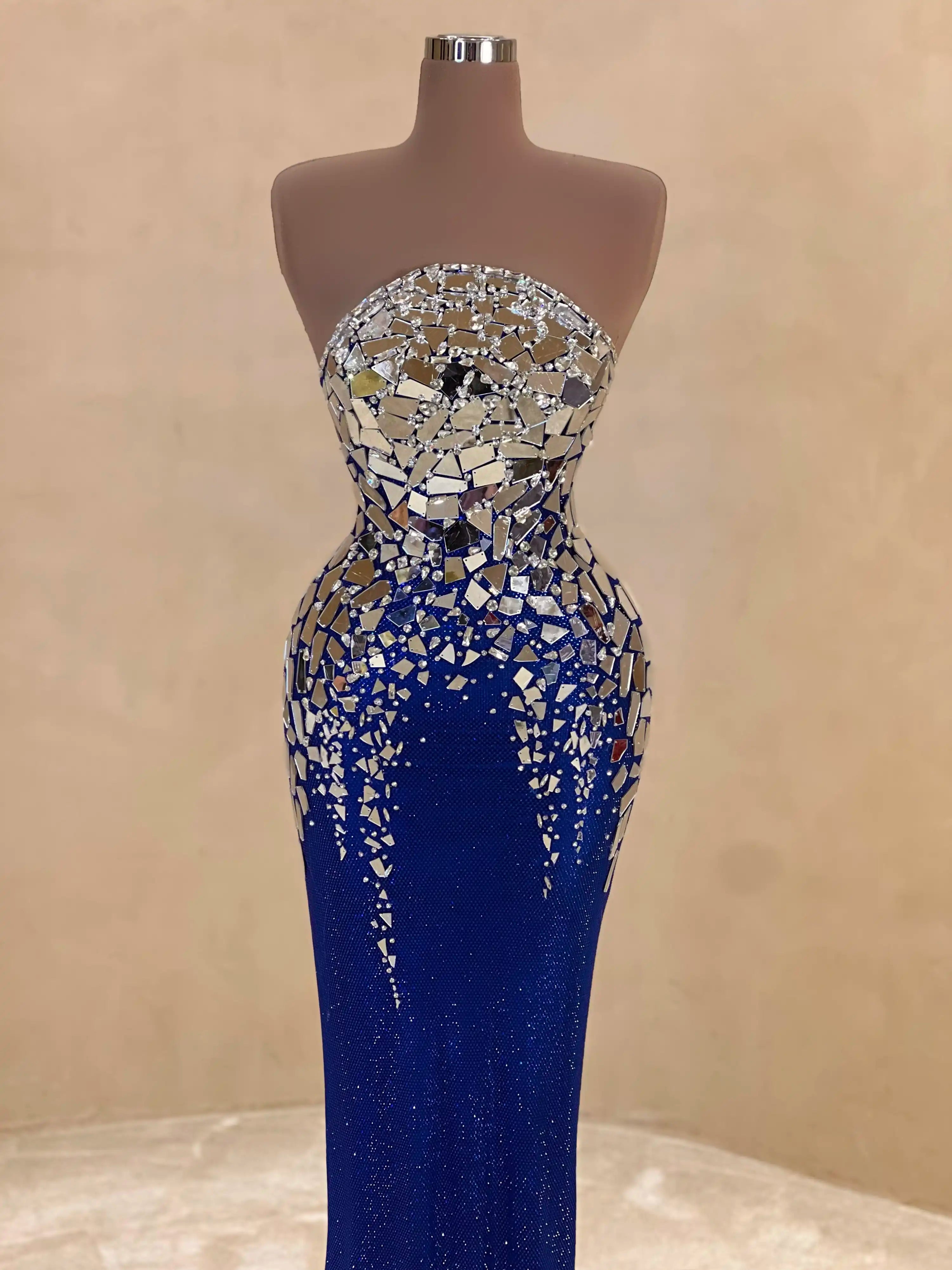 Navy Crystal Embellished Evening Gown Dress 060 VALDRIN SAHITI Navy Crystal Embellished Evening Gown Dress 060 VALDRIN SAHITI