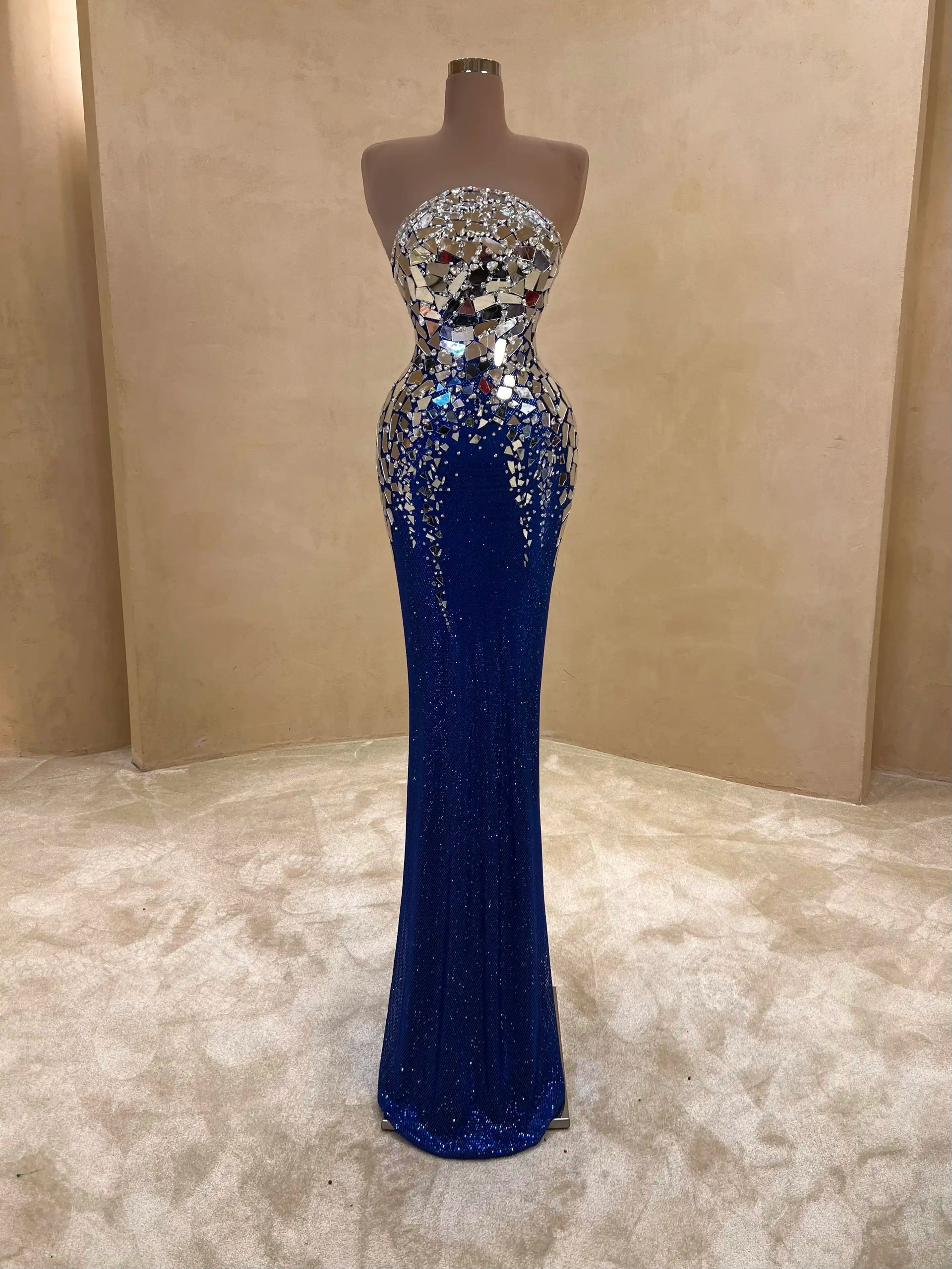 Navy Crystal Embellished Evening Gown  Dress 060  VALDRIN SAHITI