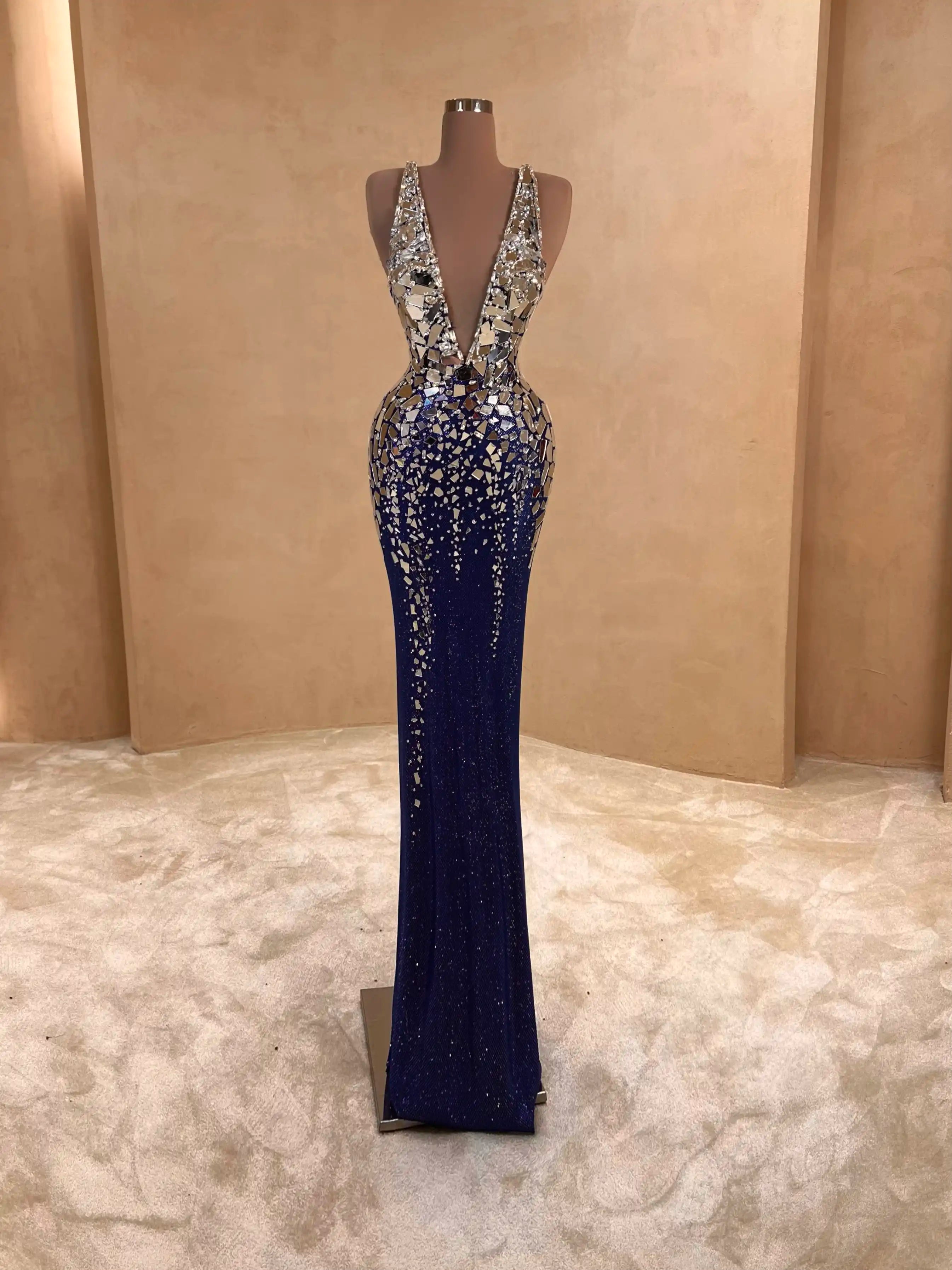 Navy Crystal Embellished Evening Gown – Dress 060 – VALDRIN SAHITI