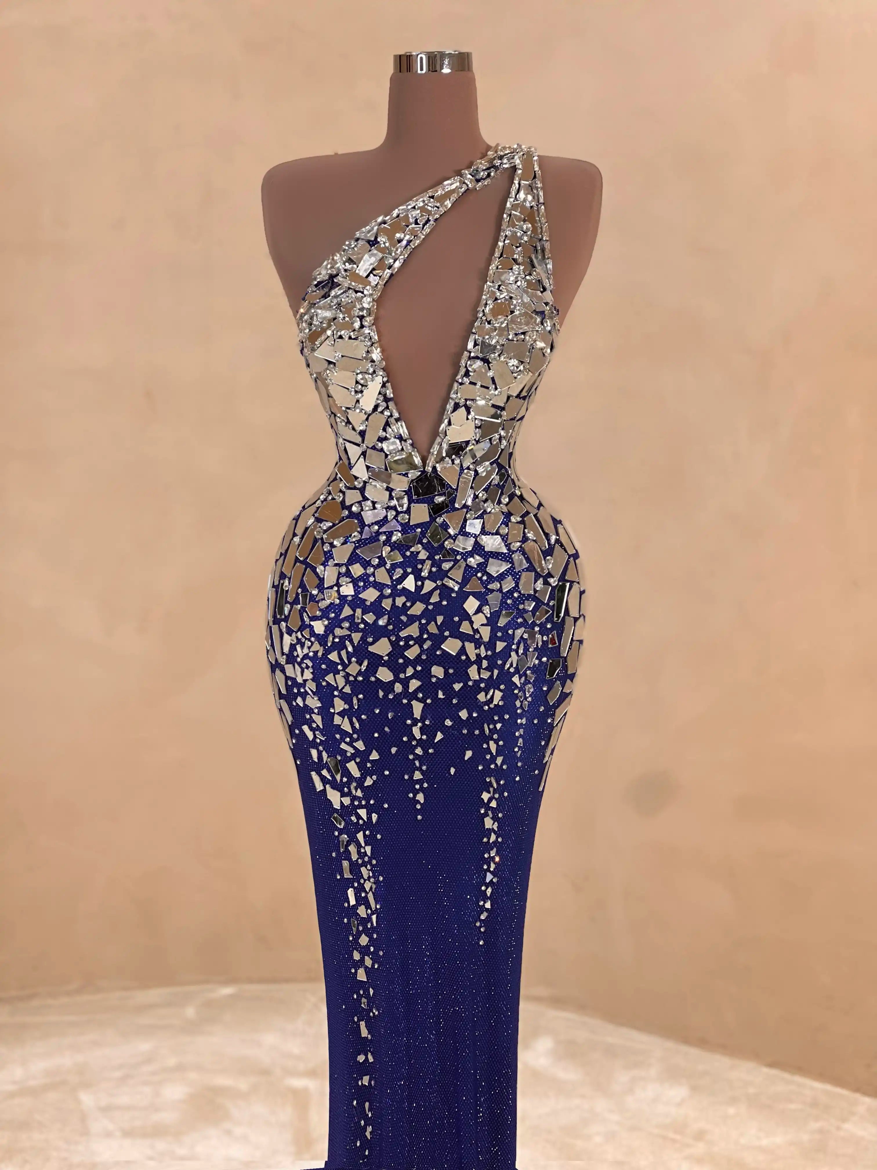 Navy Crystal Embellished Evening Gown Dress 060 VALDRIN SAHITI Navy Crystal Embellished Evening Gown Dress 060 VALDRIN SAHITI