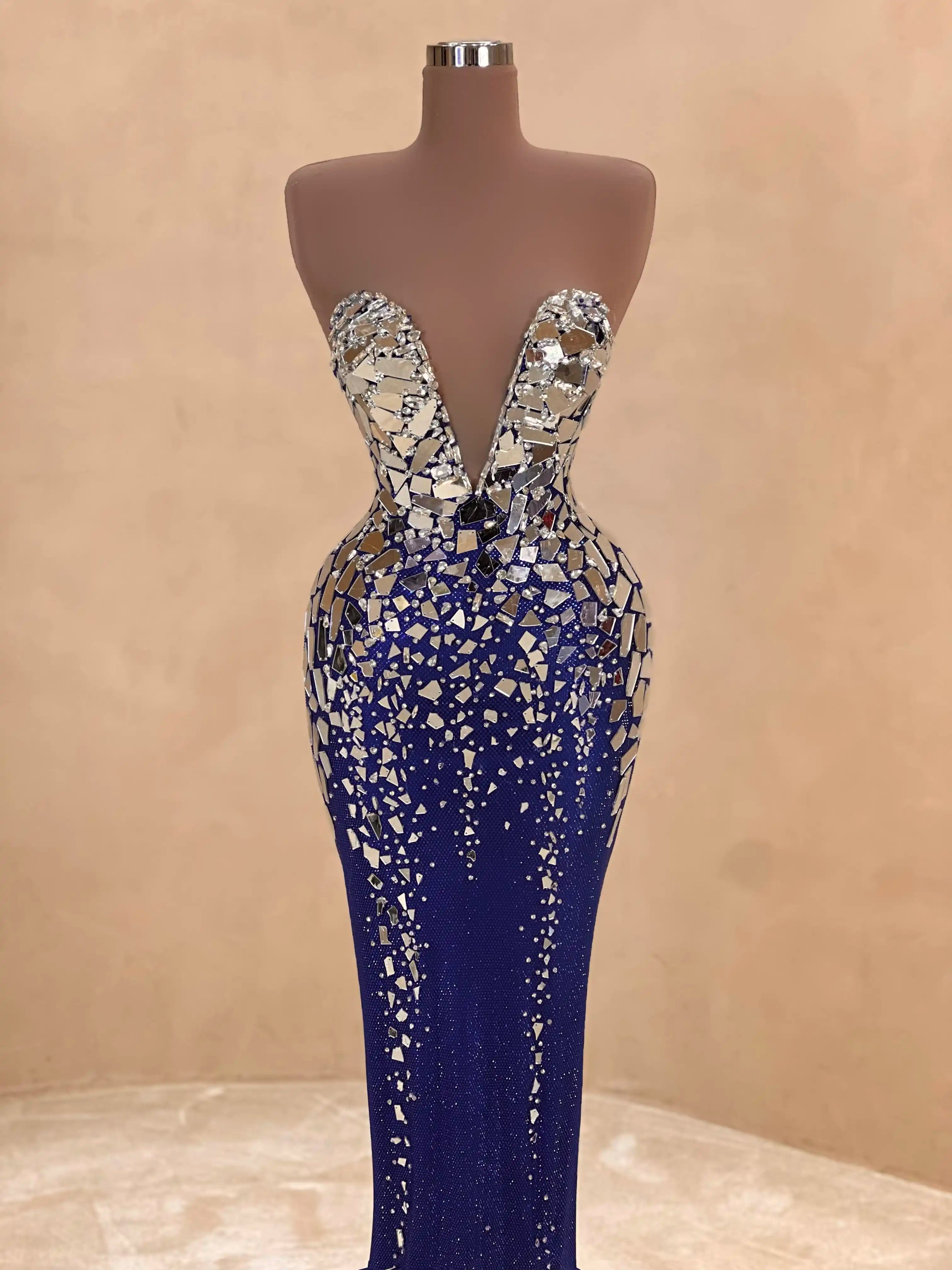 Navy Crystal Embellished Evening Gown Dress 060 VALDRIN SAHITI Navy Crystal Embellished Evening Gown Dress 060 VALDRIN SAHITI