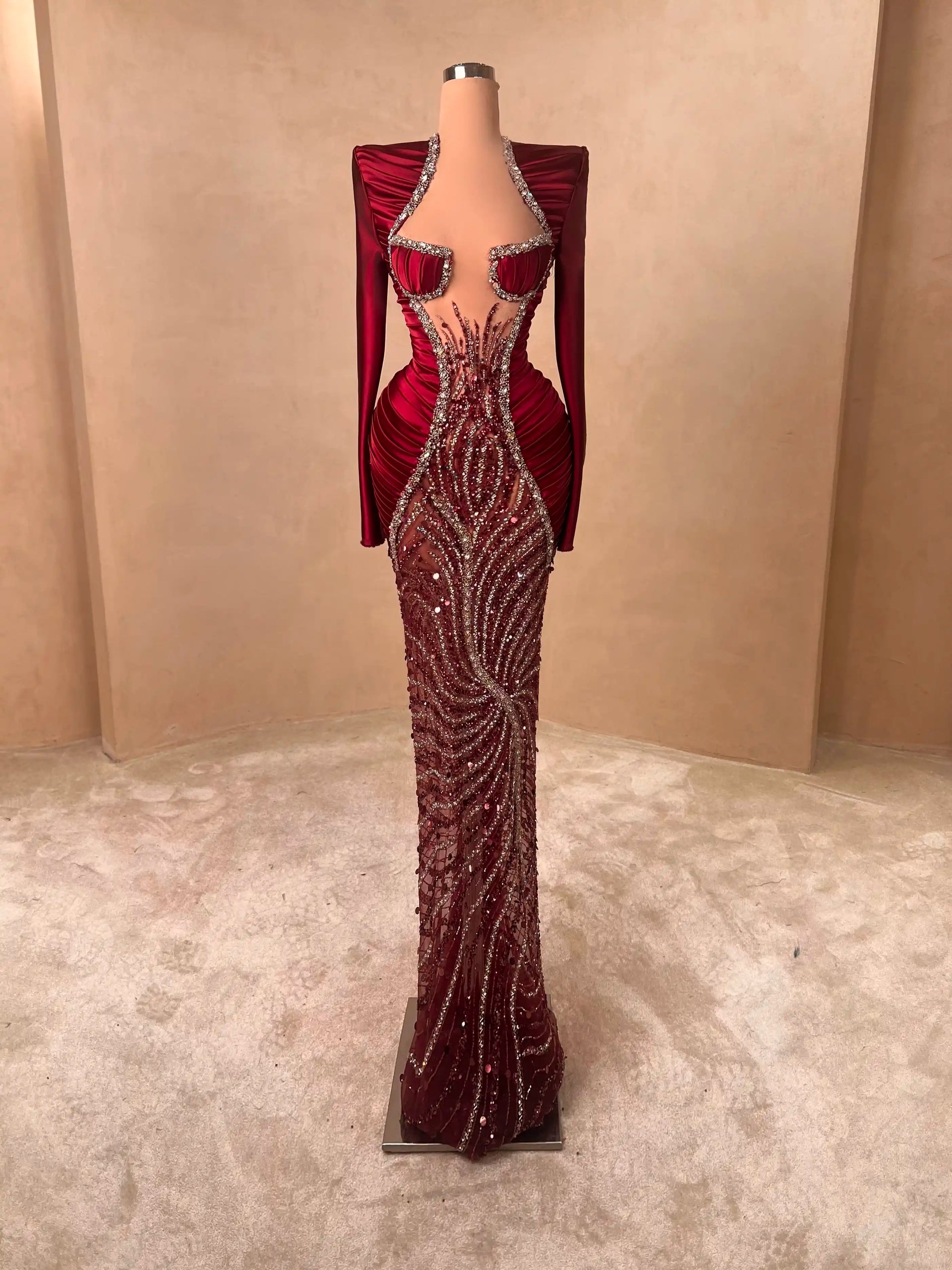 Sculpted Red Beaded Evening Gown – Dress 062 – VALDRIN SAHITI Sculpted Red Beaded Evening Gown – Dress 062 – VALDRIN SAHITI