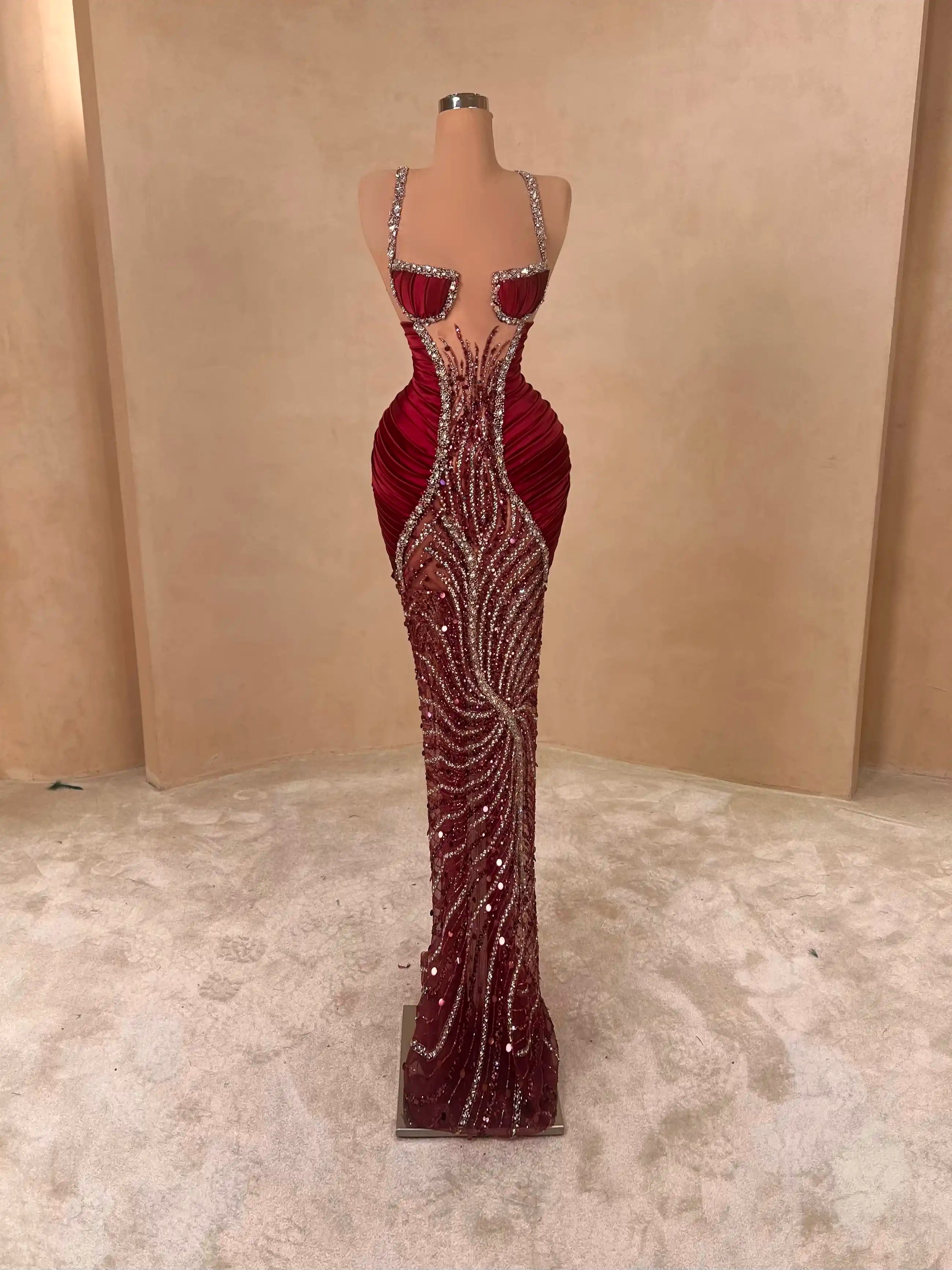 Sculpted Red Beaded Evening Gown Dress 062 VALDRIN SAHITI Sculpted Red Beaded Evening Gown Dress 062 VALDRIN SAHITI