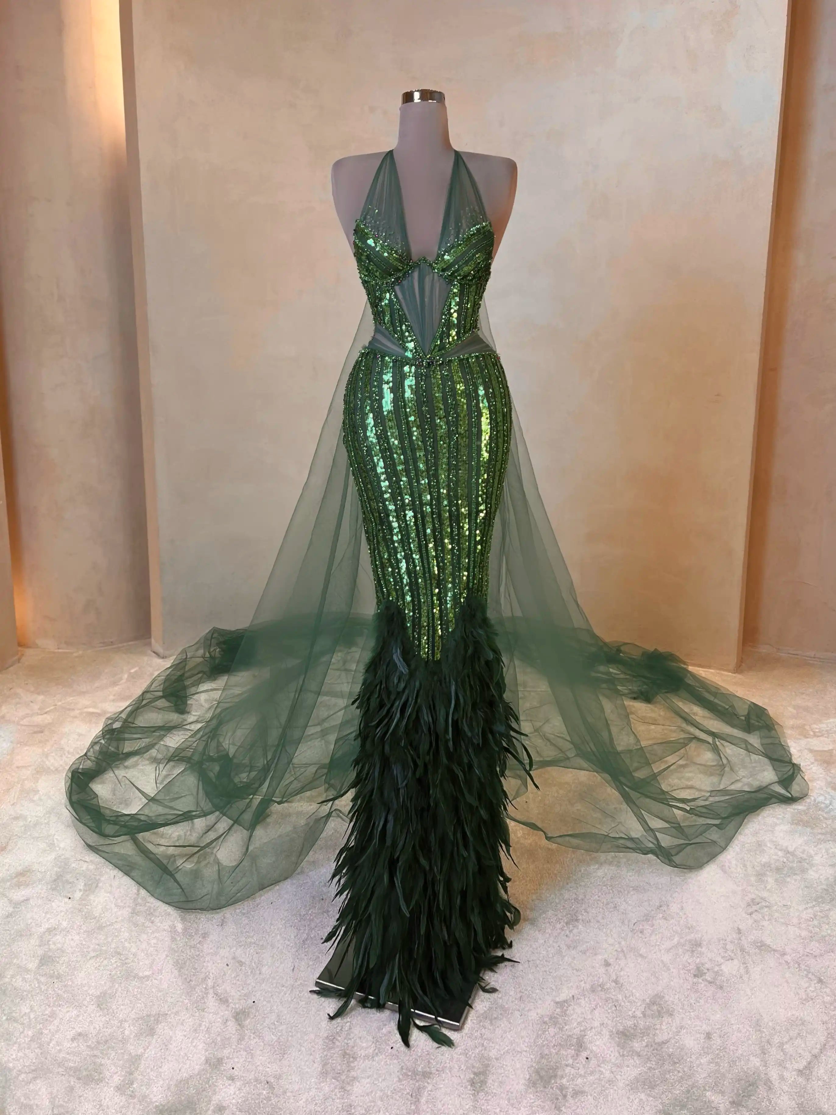 valdrin sahiti emerald green dress Green Beaded Sleek Evening Dress VALDRIN SAHITI