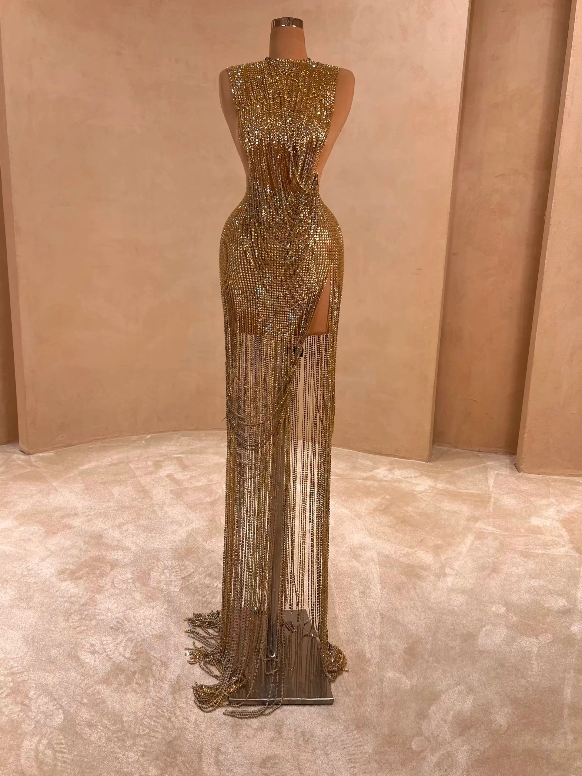Gold Fringed Strapless Gown – Evening Dress 067 – VALDRIN SAHITI