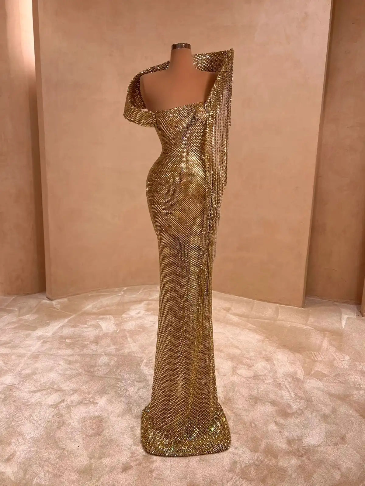 valdrin sahiti gold dress One-Shoulder Glitter Gown – Evening 068 – Price_Change_NIAO Santa Claus Month Old Color:MUSTARD Premium Materials and Craftsmanship