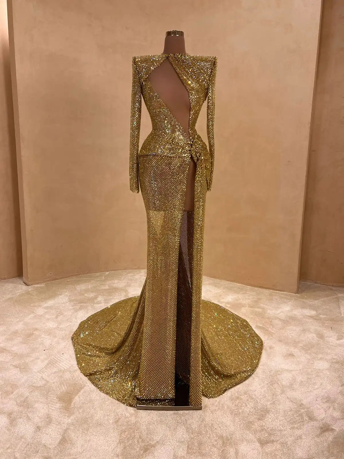 One-Shoulder Gold Glitter Gown – Evening Dress 068 – VALDRIN SAHITI