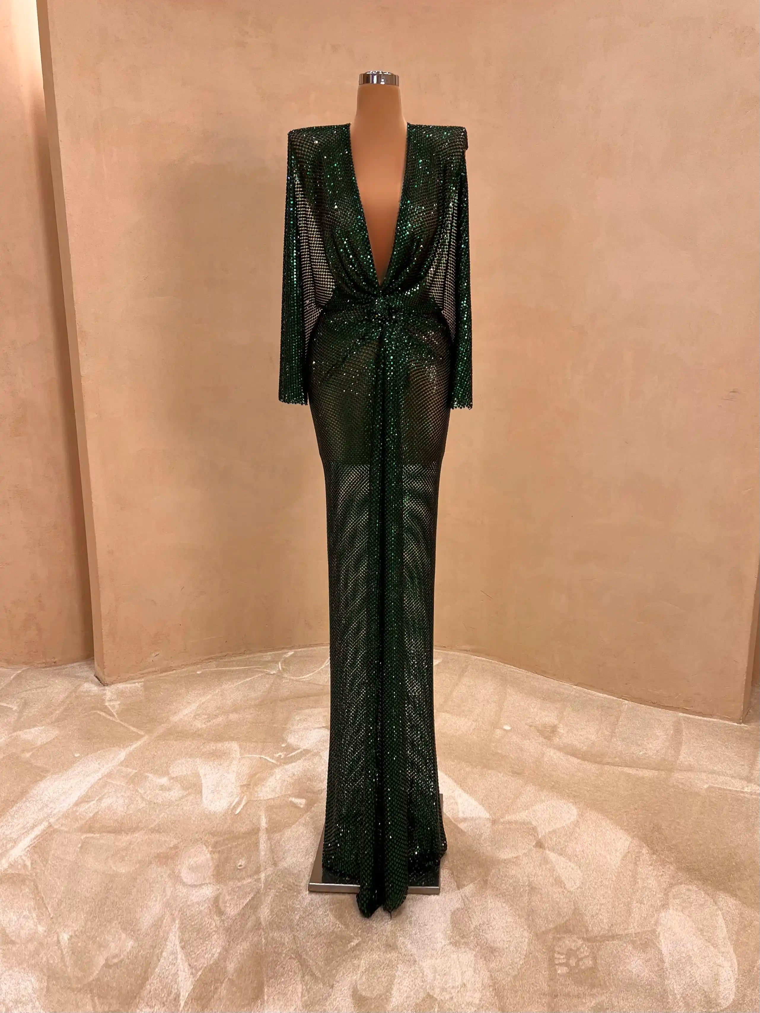 Emerald Green Plunge Sequin Gown Evening Dress 070 VALDRIN SAHITI Emerald Green Plunge Sequin Gown Evening Dress 070 VALDRIN SAHITI