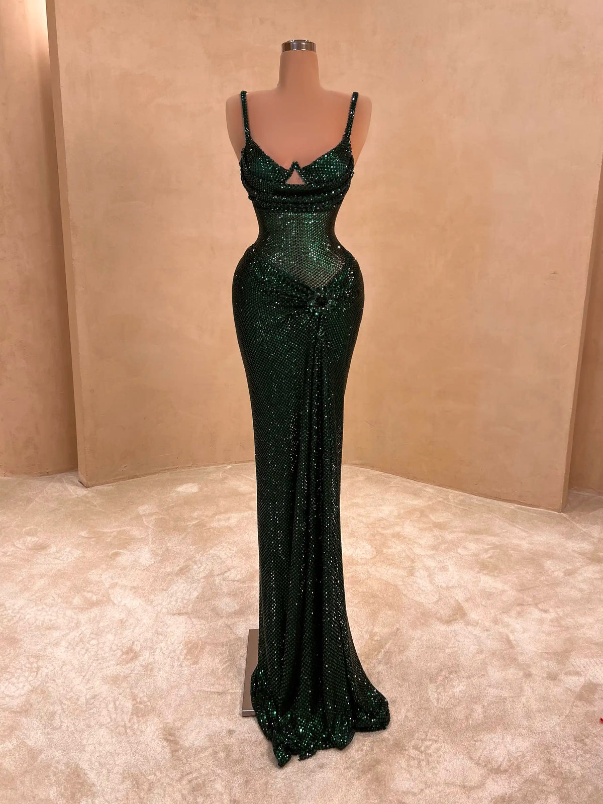 Emerald Green Plunge Sequin Gown – Evening Dress 070 Model 3