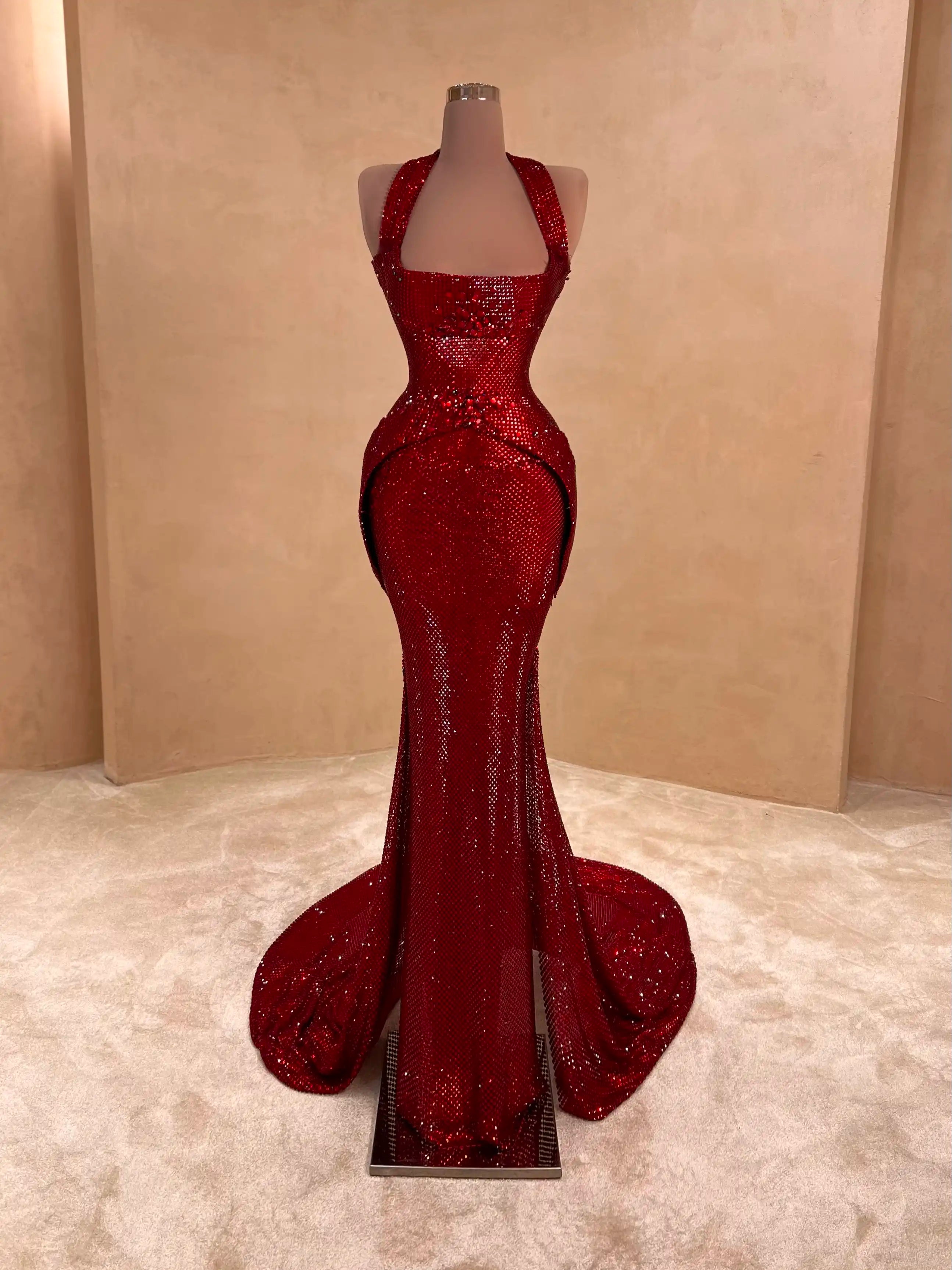 Off-Shoulder Red Sequin Gown Evening Dress 074 VALDRIN SAHITI Off-Shoulder Red Sequin Gown Evening Dress 074 VALDRIN SAHITI