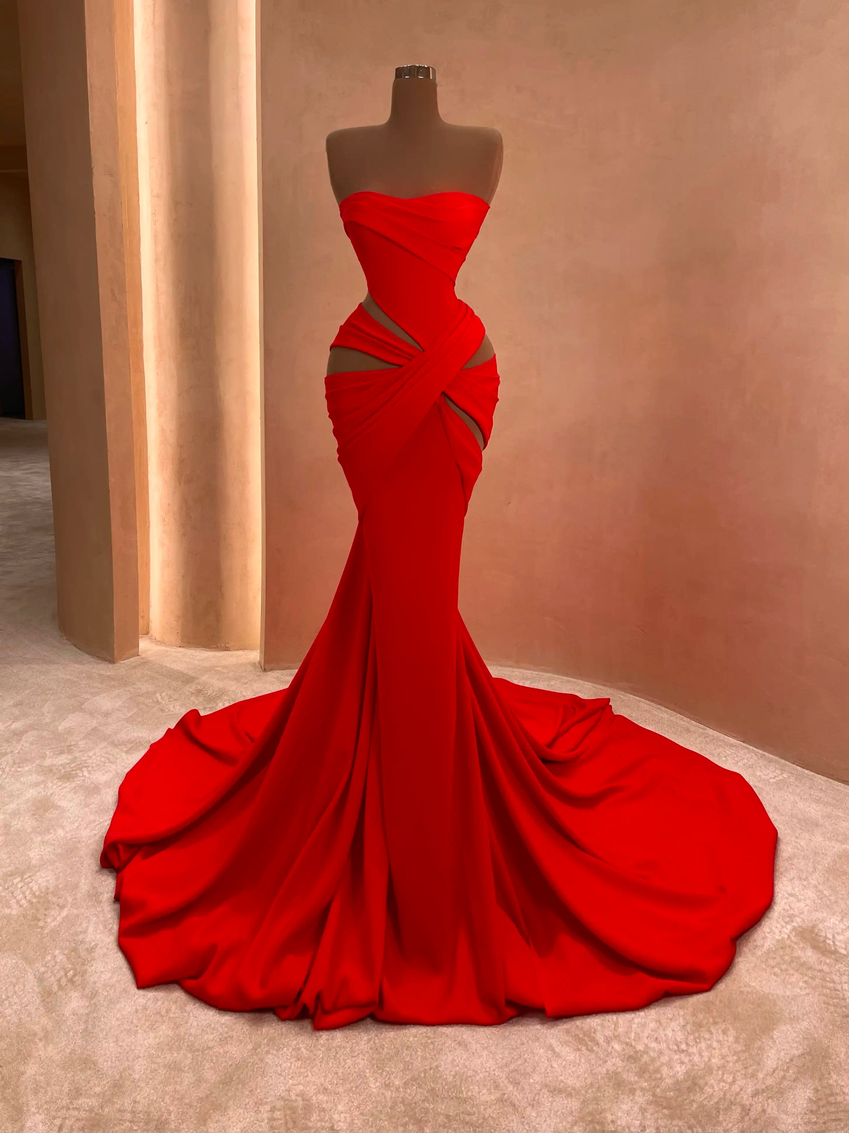 Structured Red Cutout Evening Gown VALDRIN SAHITI Structured Red Cutout Evening Gown VALDRIN SAHITI