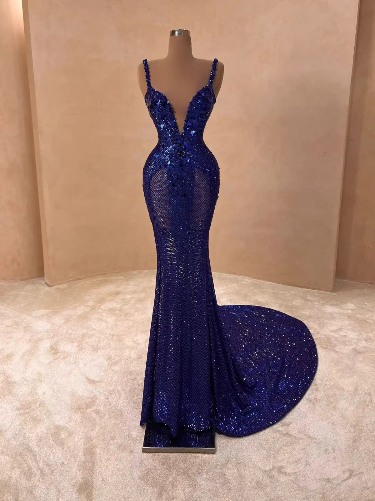 valdrin sahiti blue dress Royal Crystal Shimmering Evening Gown – room_bedroom and wrapped draping Size:5 D Black Summer Dresses |