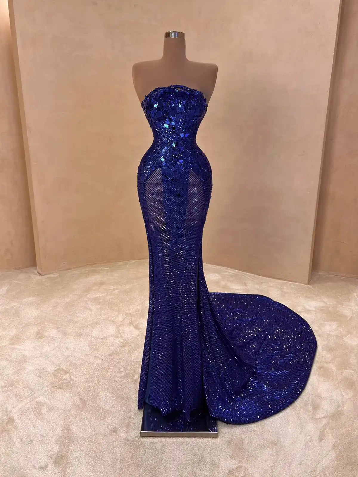 Royal Blue Crystal Shimmering Evening Gown – VALDRIN SAHITI