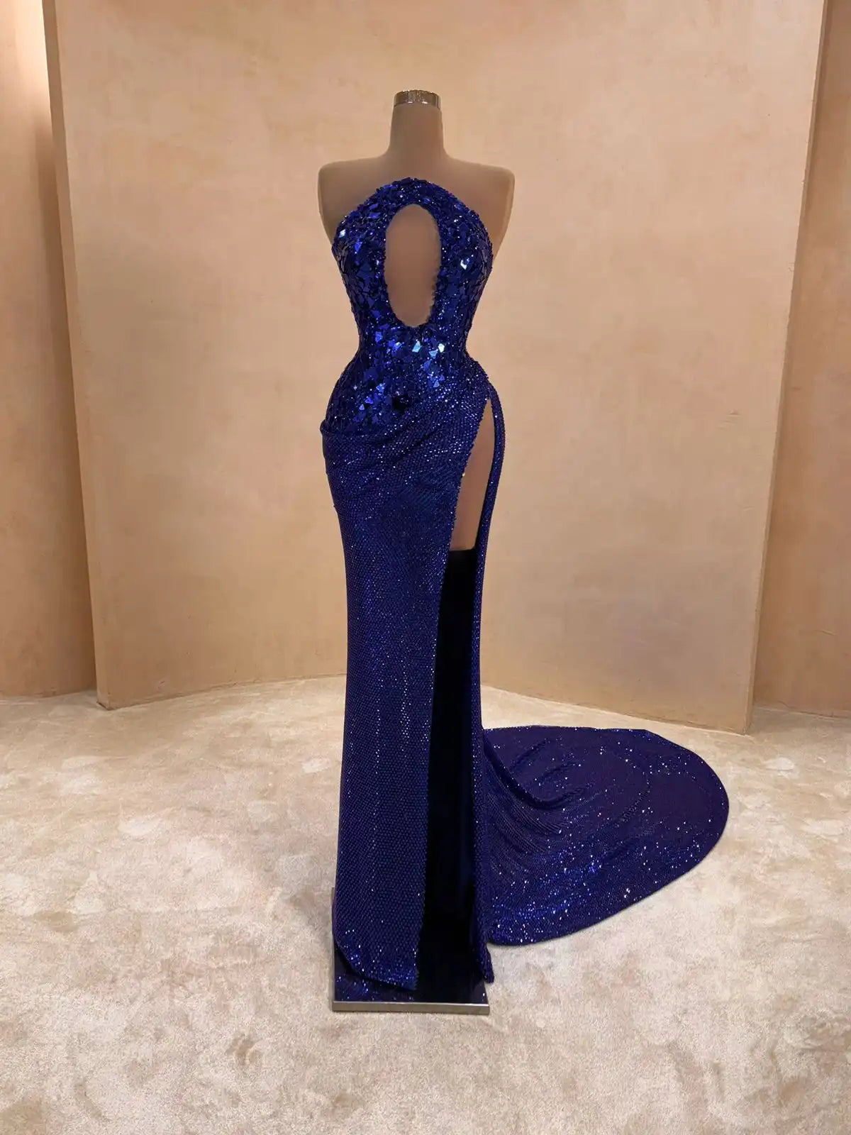Royal Blue Crystal Shimmering Evening Gown – VALDRIN SAHITI