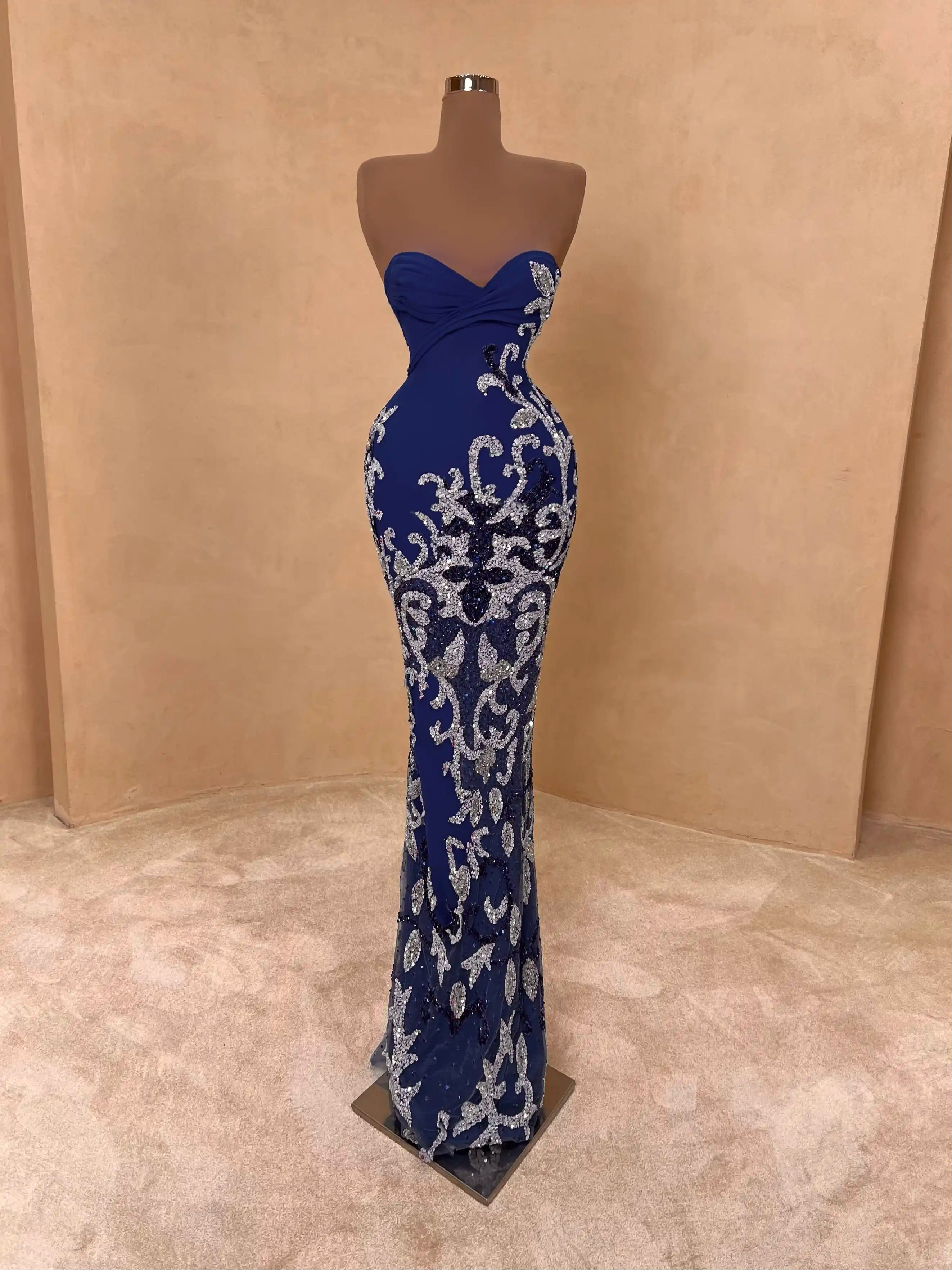 Navy Embroidered Gown with Silver Cape Sleeves VALDRIN SAHITI Navy Embroidered Gown with Silver Cape Sleeves VALDRIN SAHITI